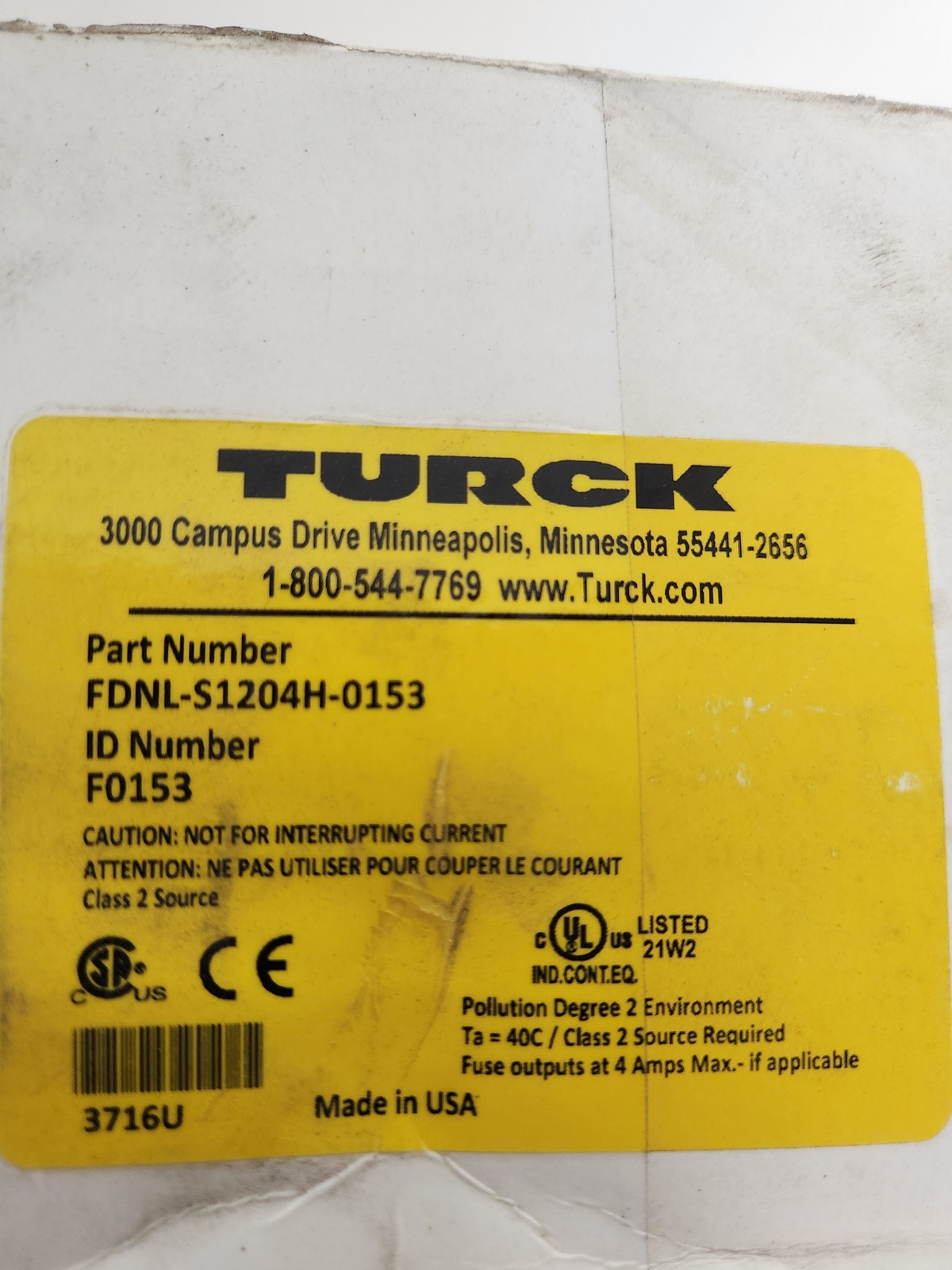 TURCK FDNL-S1204H-0153 BUS STOP DEVICENET MODULE F0153 OPEN BOX 1