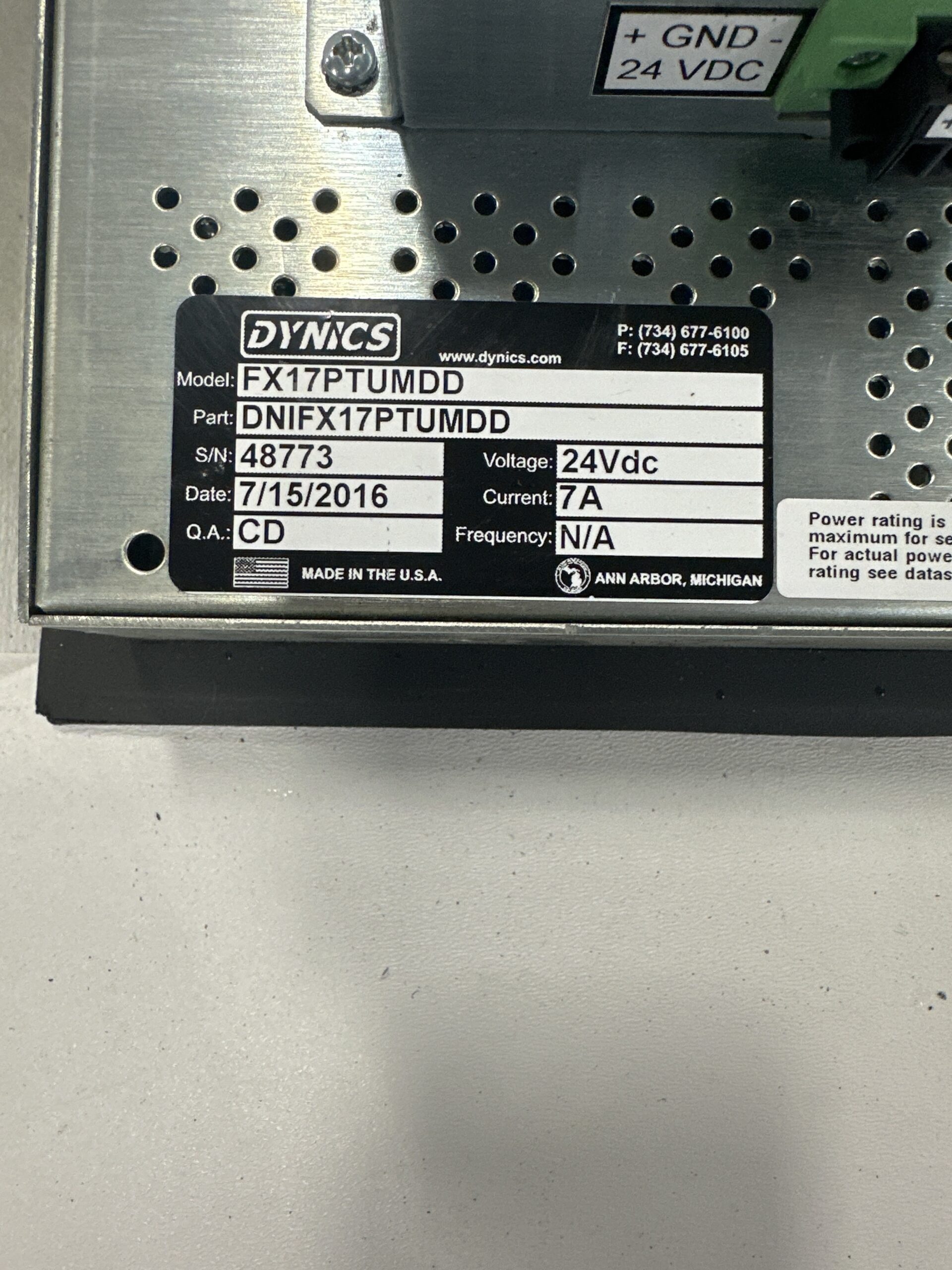 DYNICS FX17PTUMDD / 48773 Interface Panel USED 2