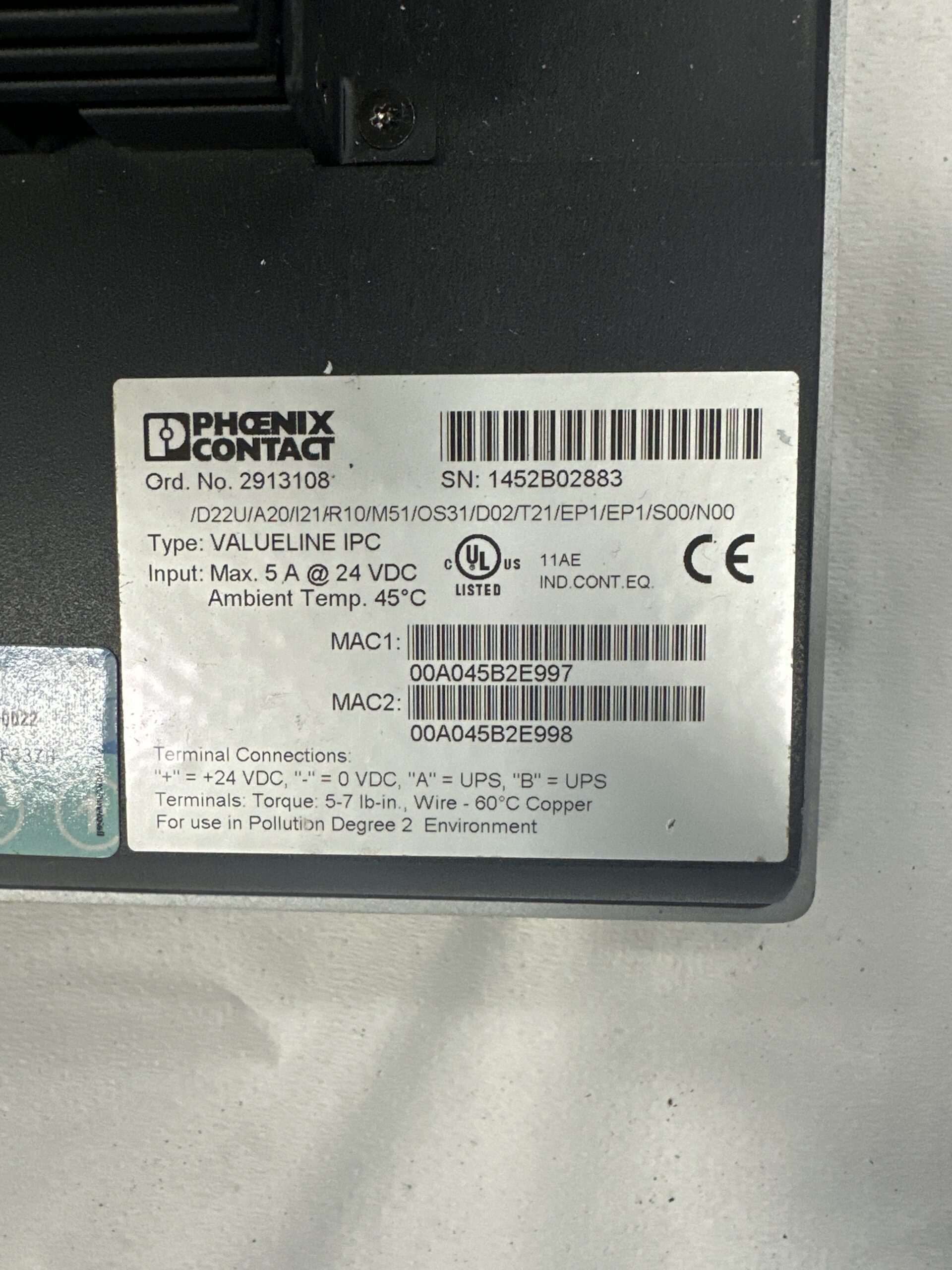 PHOENIX CONTACT 2913108 / 1452b02883 interface Panel USED 2