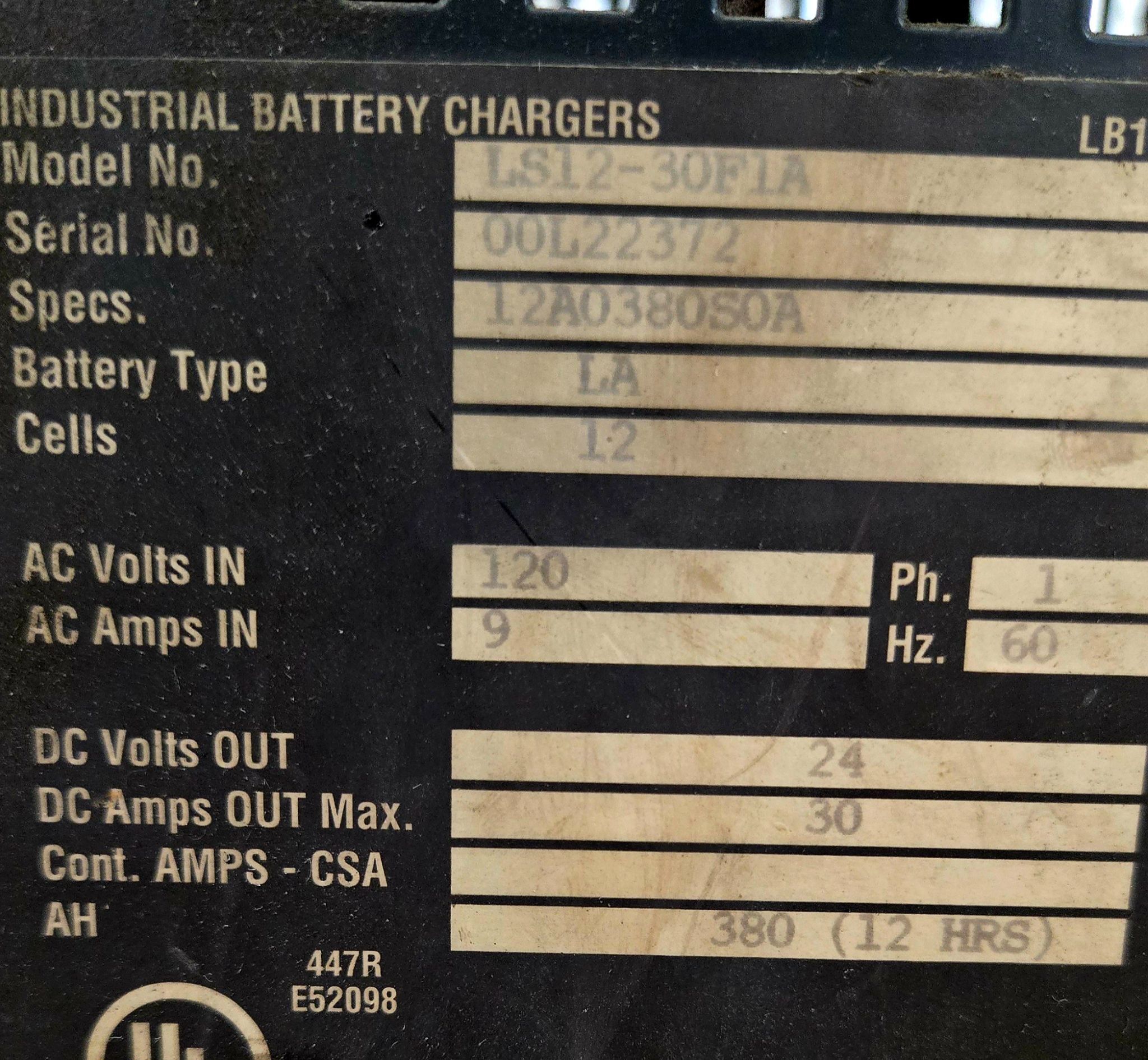 LIFEGUARD LS12-30F1A FORKLIFT BATTERY CHARGER CONDITION UNKNOWN 3