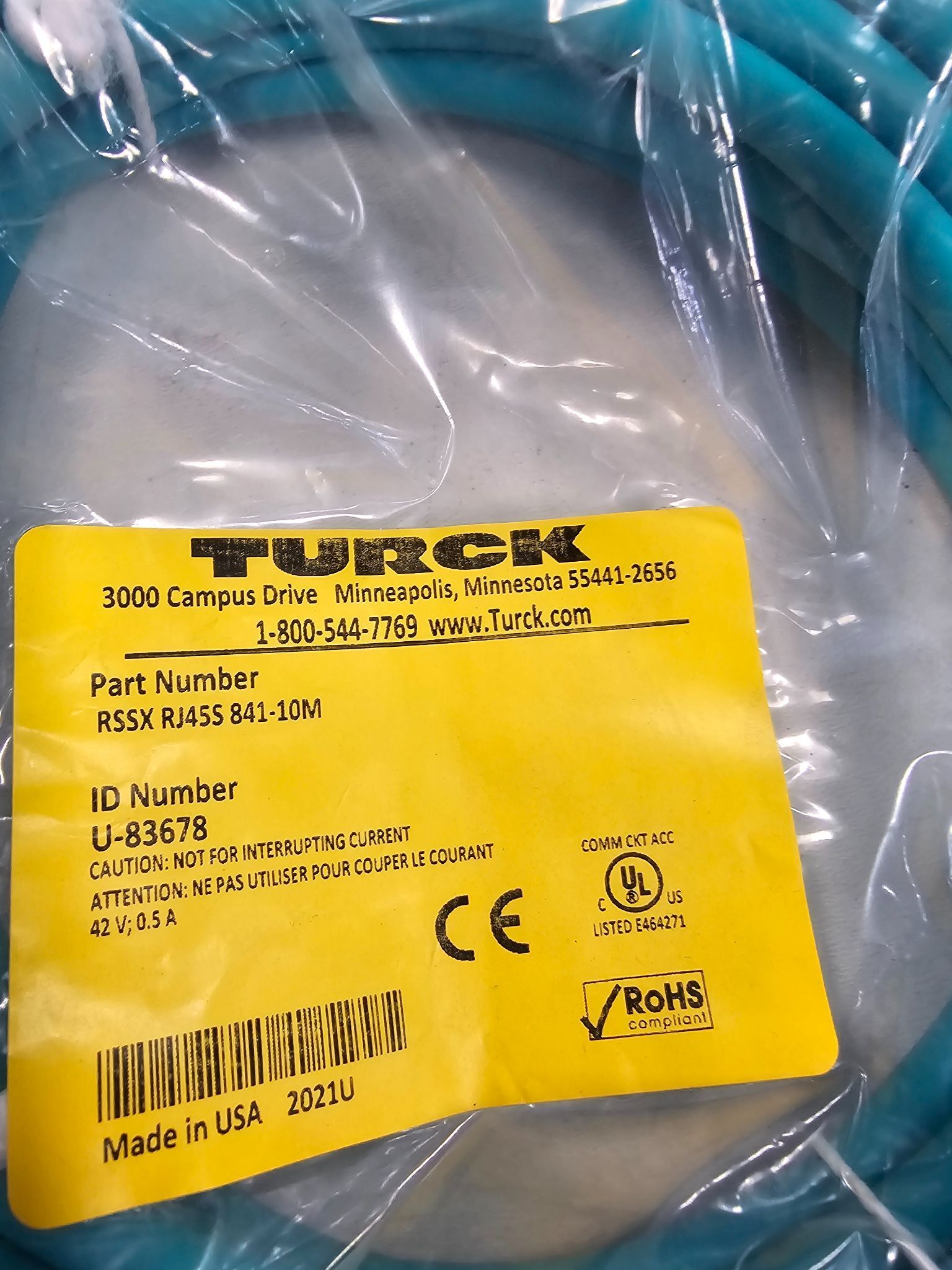 TURCK RSSX-RJ45S-841-10M ETHERNET CABLE NEW 1