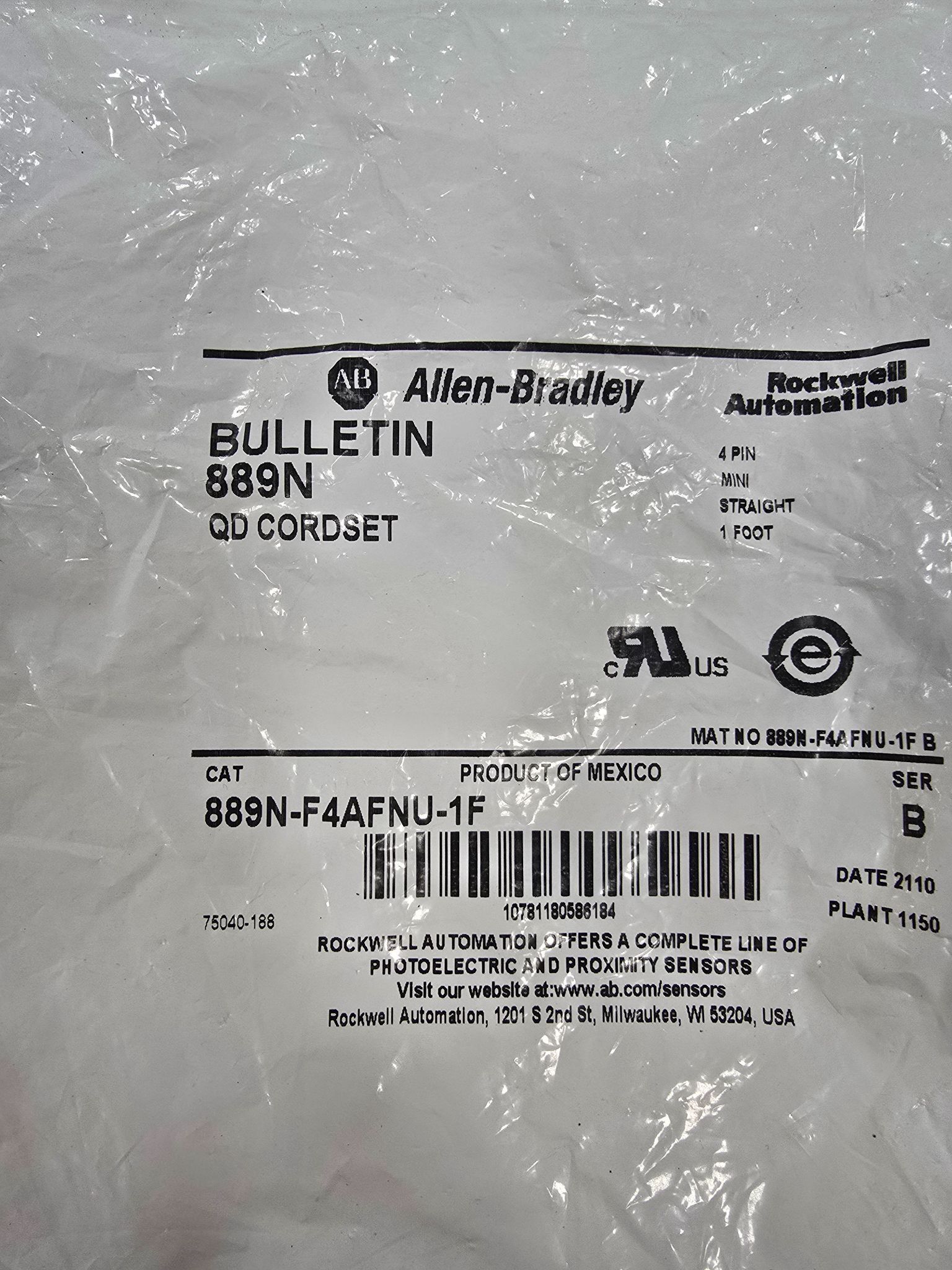 ALLEN BRADLEY 889N-F4AFNU-1F 4PIN MINI STRAIGHT 1FOOT NEW 1