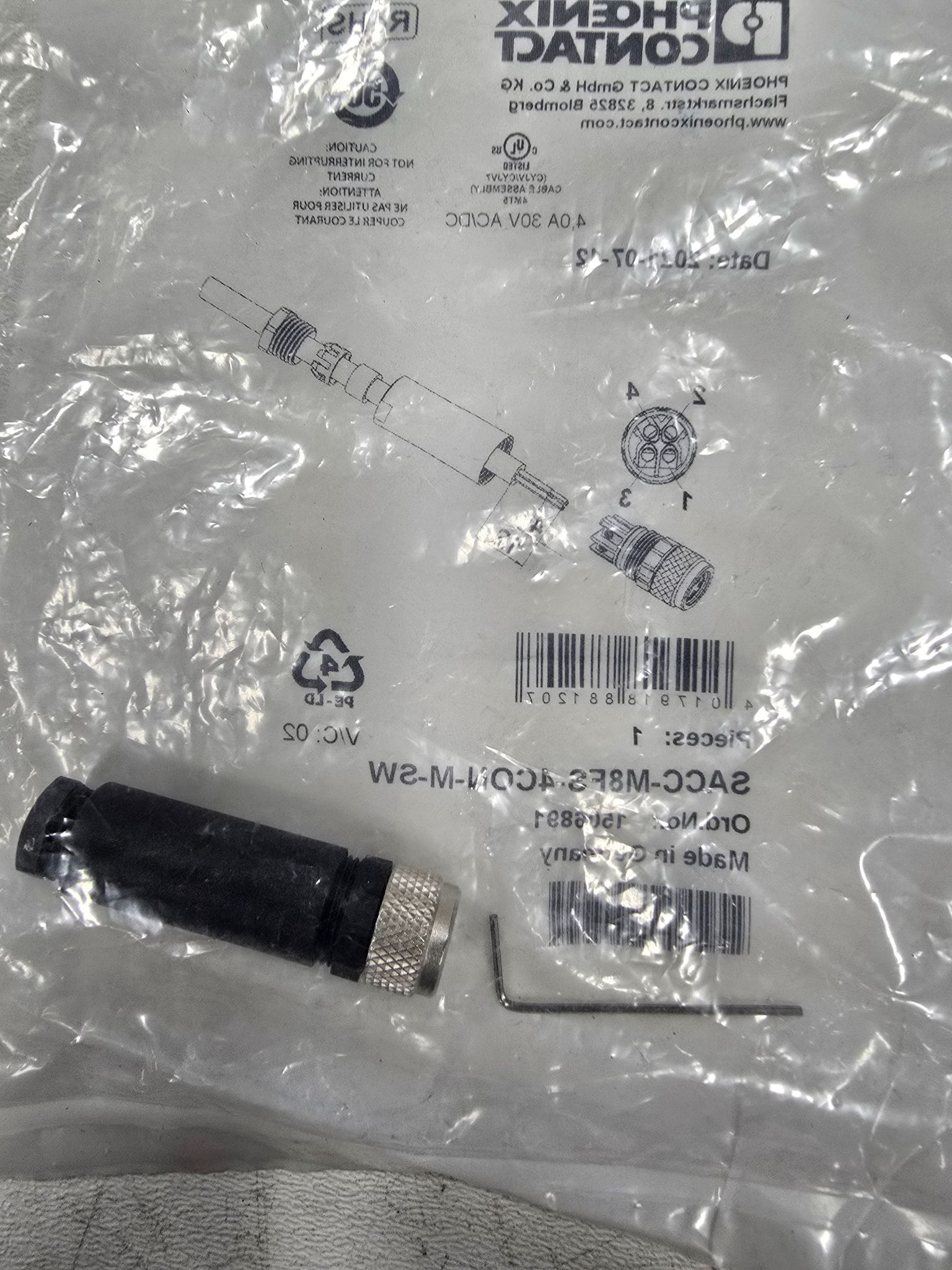 PHOENIX CONTACT SACC-M8FS-3CON-M-SW CONNECTOR NEW 1