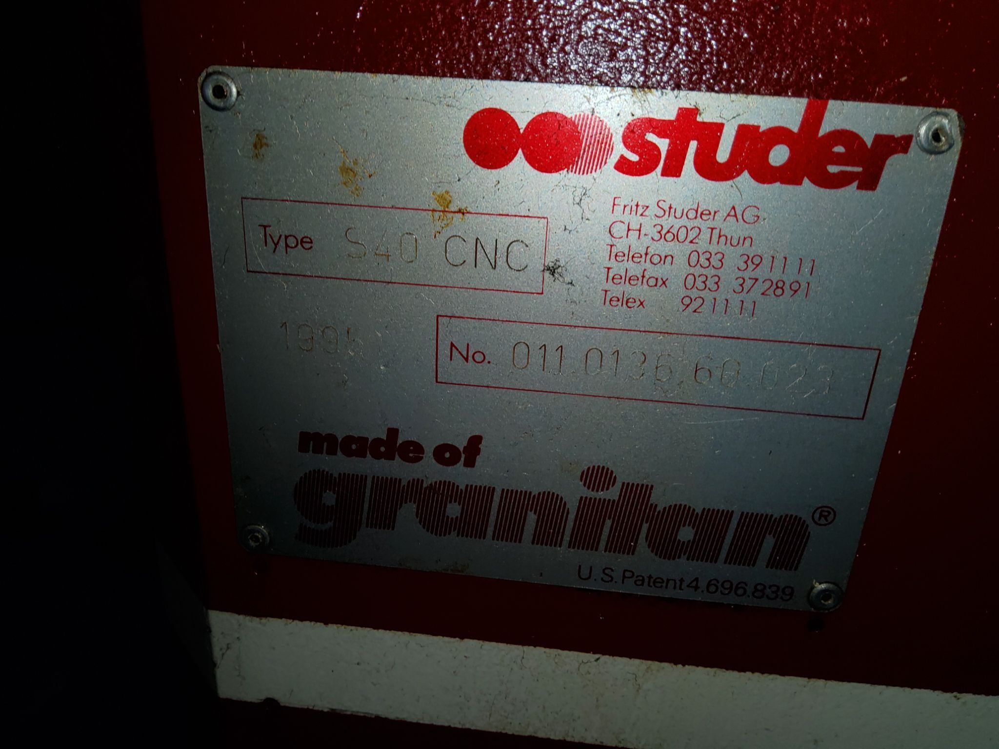 1995 STUDER S40 m-1500 CNC GRINDER W/ MISTBUSTER, CYCLOTRON FILTER 3