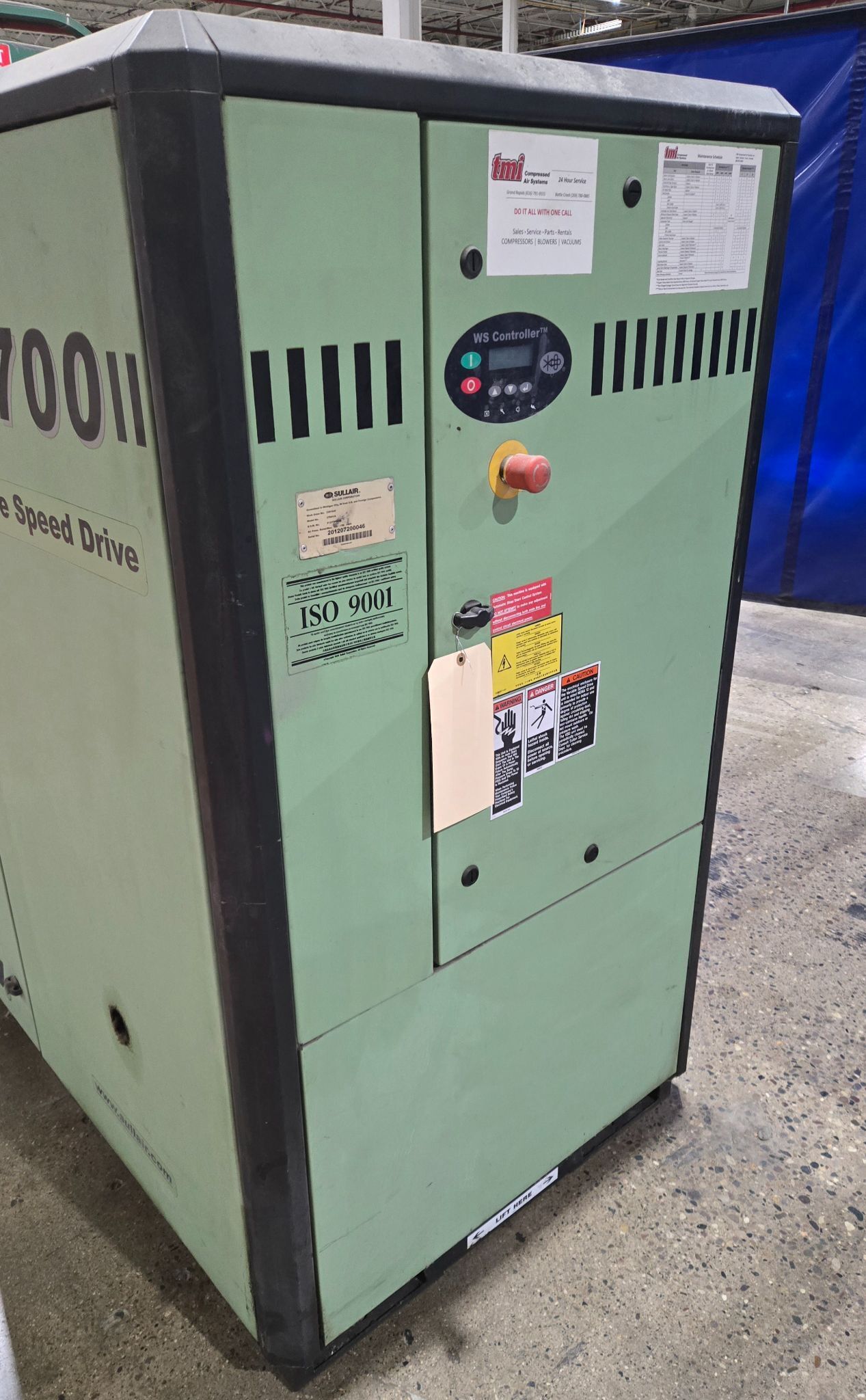 SULLAIR 3709V/A 125PSI 50HP AIR COMPESSOR USED 1