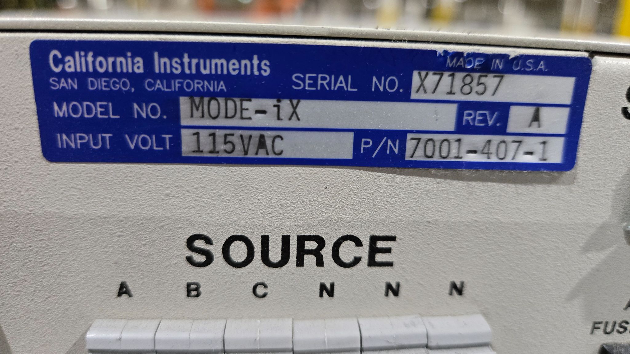 CALIFORNIA INSTRUMENTS MODE-iX 1 TO 3 PHASE MODE SWITCH USED 5