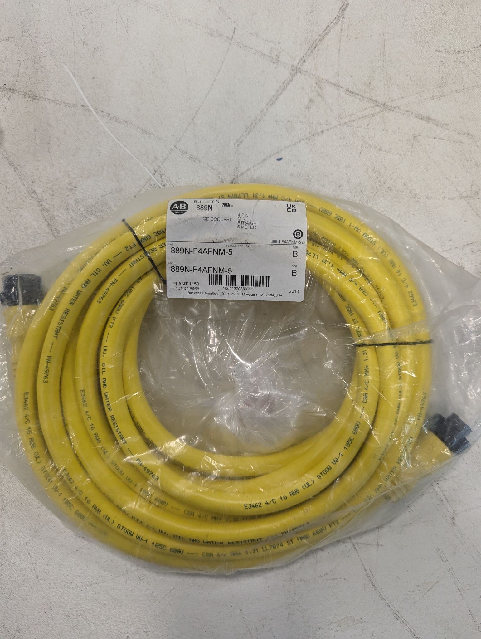 ALLEN BRADLEY 889N-F4AFNM-5 CORDSET 4 PIN MINI/STRAIGHT 5 METER NEW 1