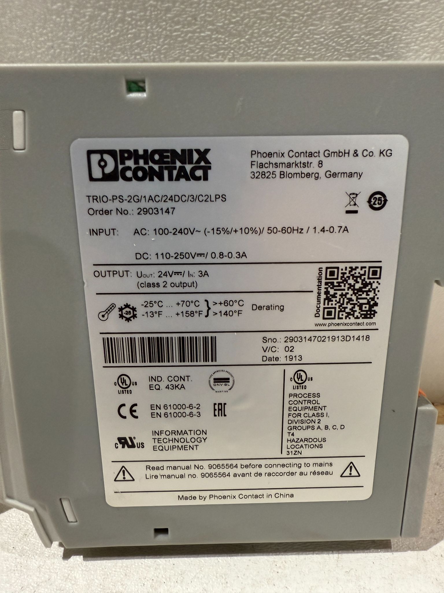 PHOENIX CONTACT TRIO-PS-2G/1AC/24DC/3/C2LPS POWER SUPPLY NEW NO BOX 1