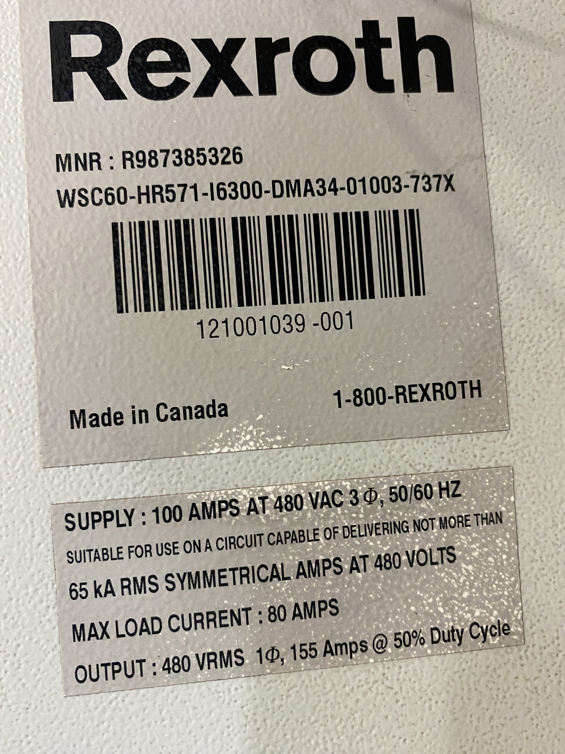 REXROTH WSC60-HR571-I6300-DMA34-01003-737X R987385326 WELDING CONTROL USED 1