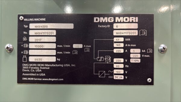 Used 2017 DMG MORI NHX 4000 Horizontal Machining Centers IGAM0670007