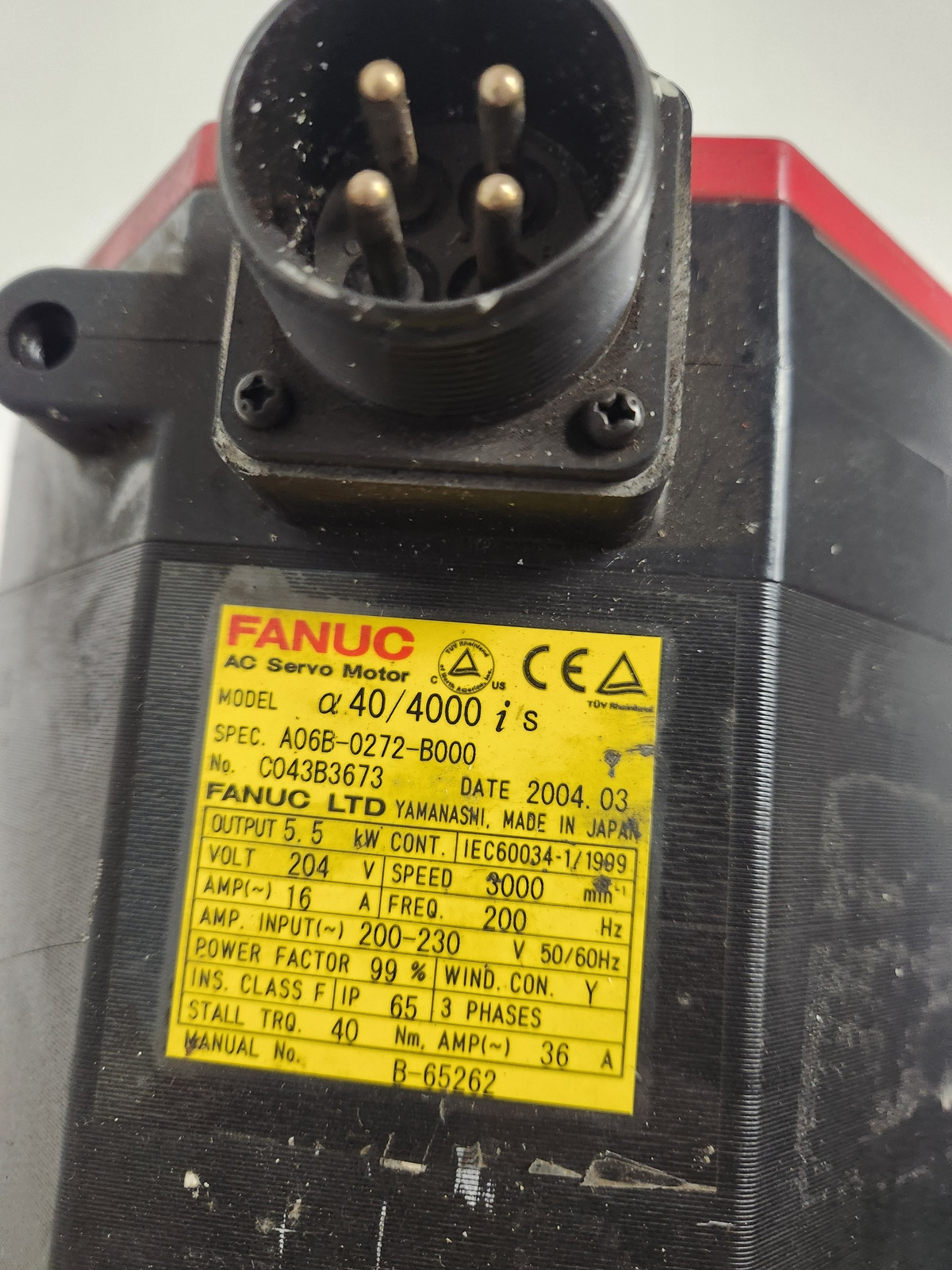 FANUC SERVO MOTOR A06B-0272-B000 DAMAGED ENCODER CONNECTOR USED 1