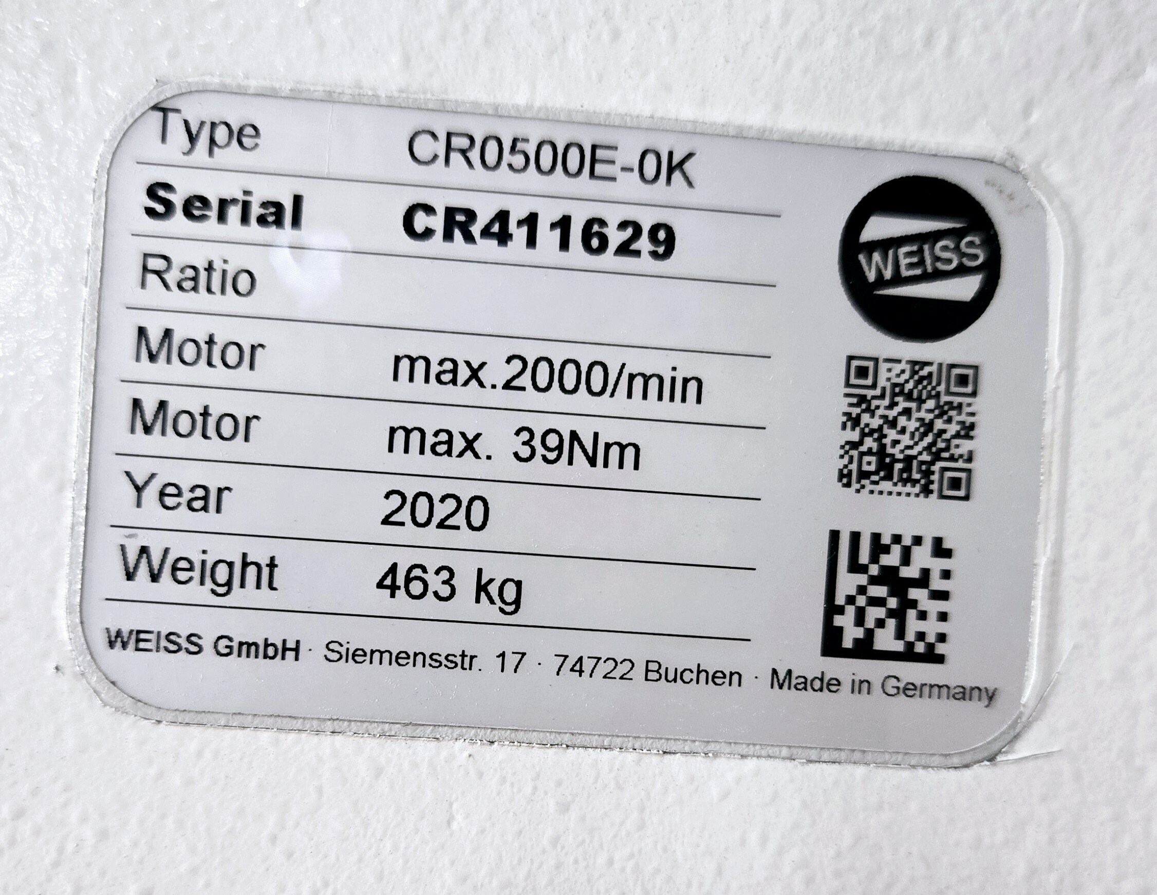 WEISS CR0500E-0K ROTARY INDEXER USED 5