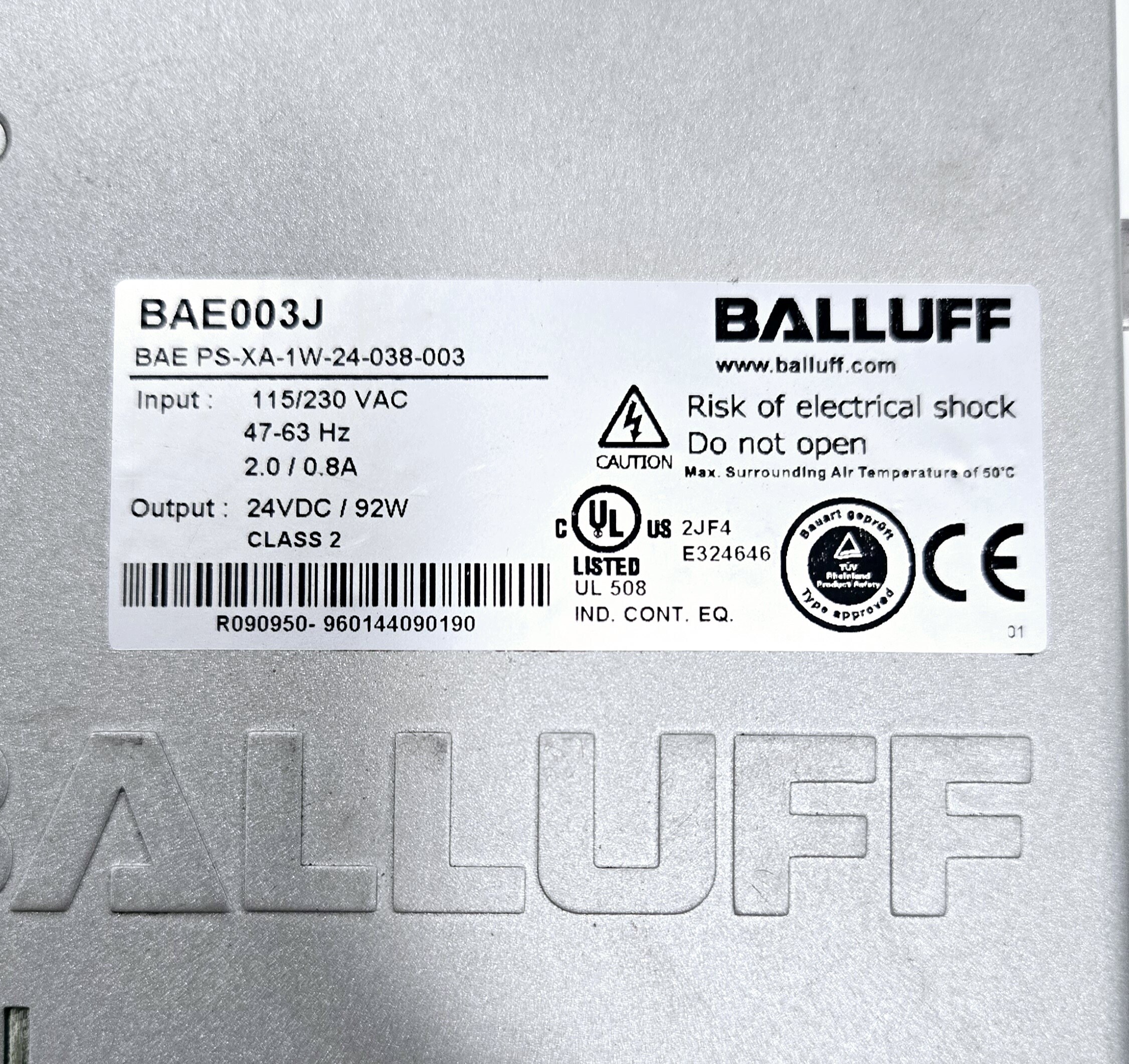 BALLUFF BAE-PS-XA-1W-24-038-003 Power Supply USED 2