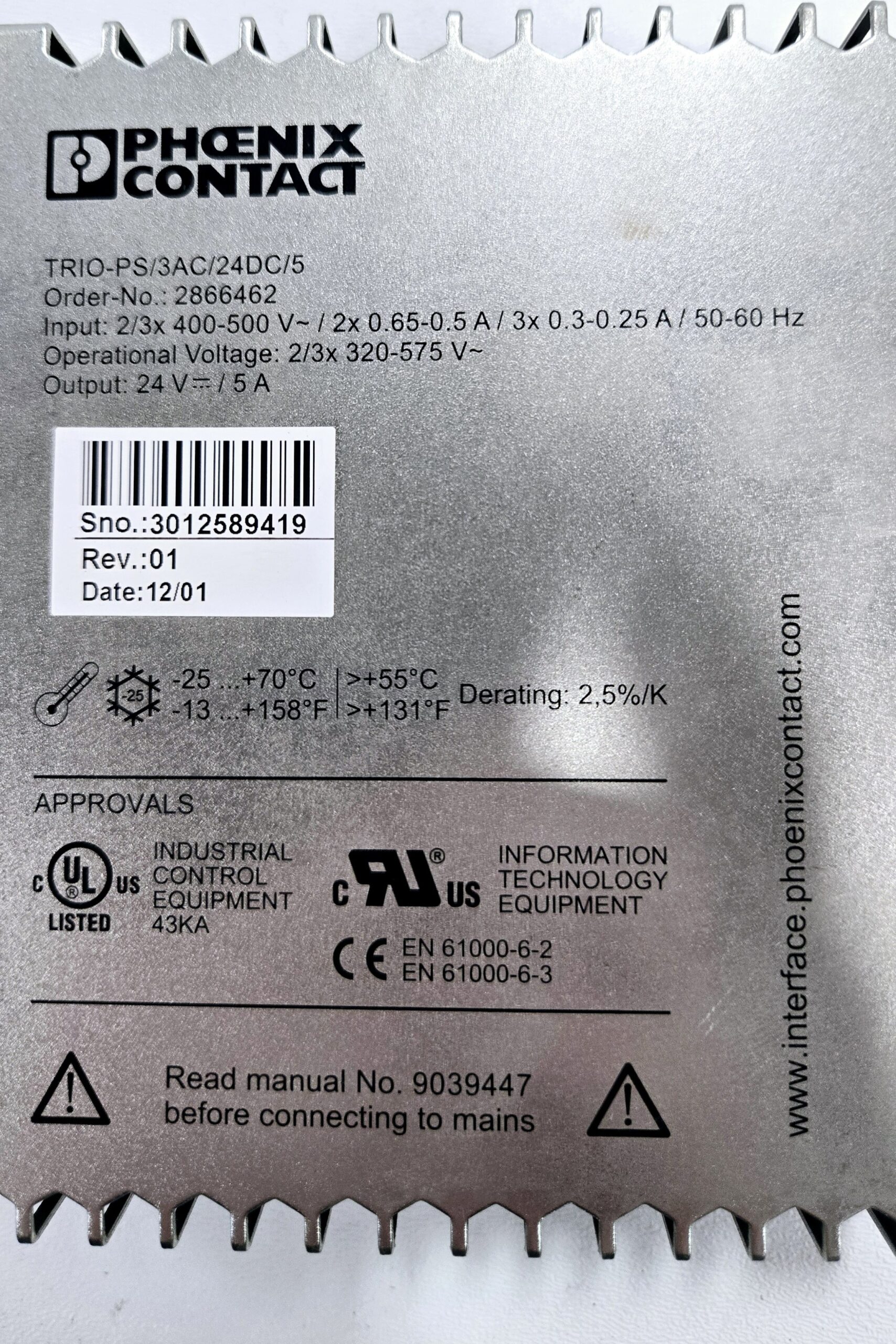 PHOENIX CONTACT TRIO-PS/3AC/24DC/5 Power Supply USED 2