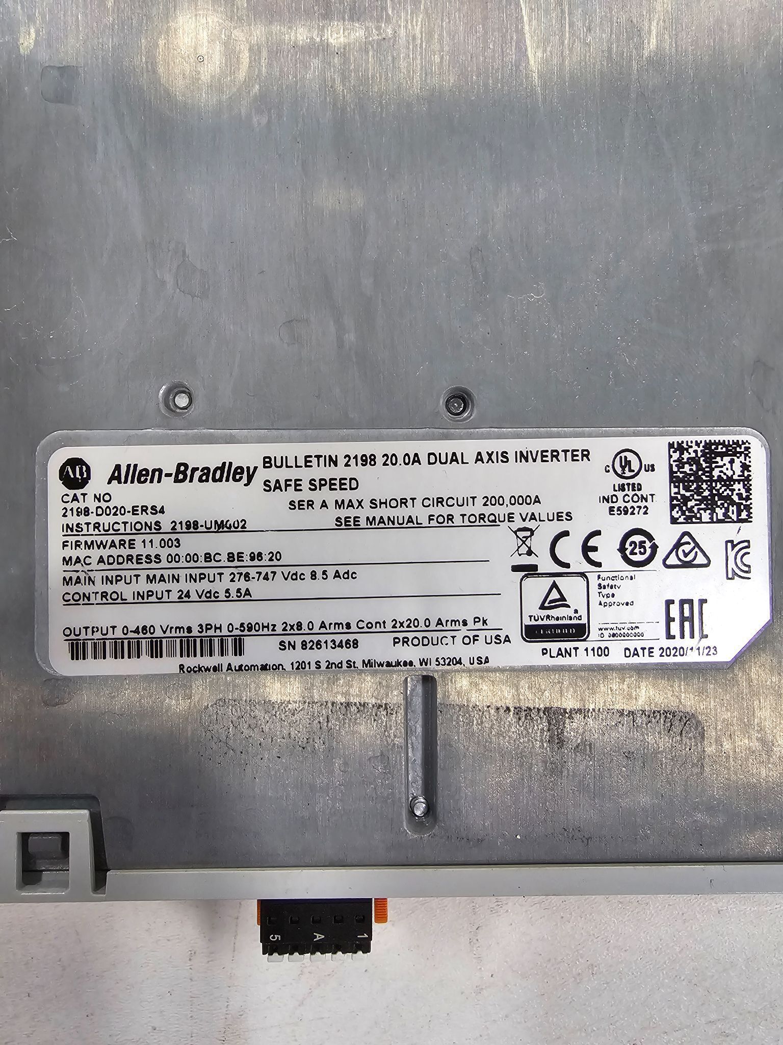 ALLEN BRADLEY KIETIX 5700 2198-D020-ERS4 DUAL AXIS INVERTER USED 3