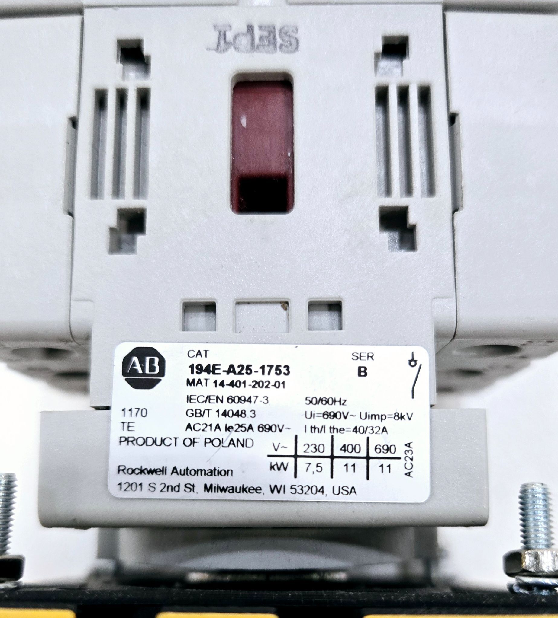 ALLEN BRADLEY 194E-A25-1753 LOAD SWITCH USED 3