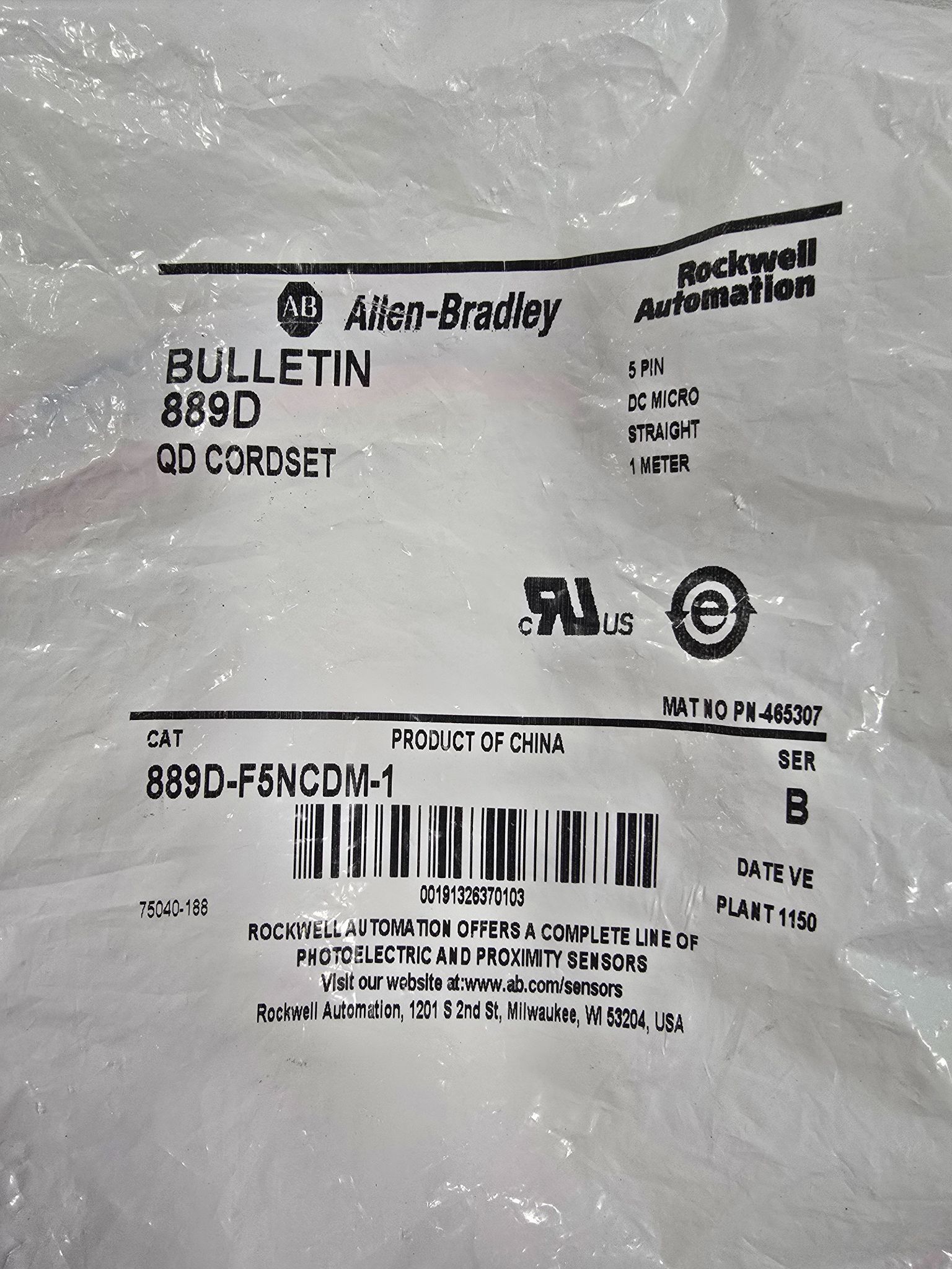 ALLEN BRADLEY 889D-F5NCDM-15PIN DC MICRO CABLE NEW 1