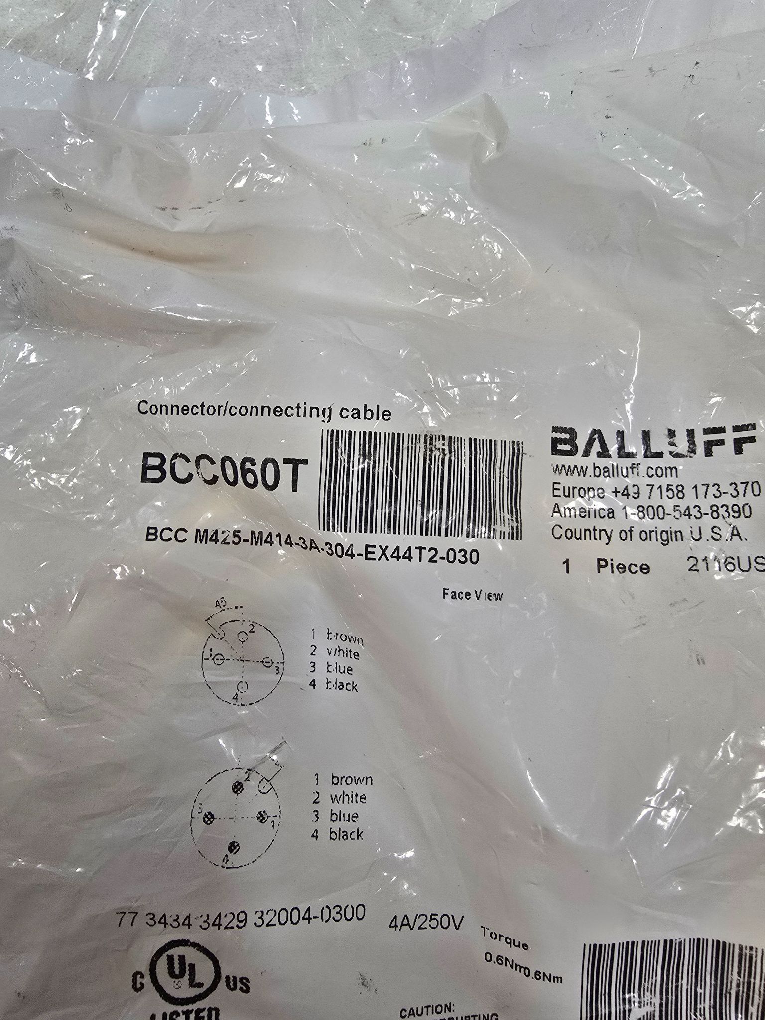 BALLUFF BCC-M425-M414-3A-304-EX44T2-030 SENSOR CABLE NEW 1