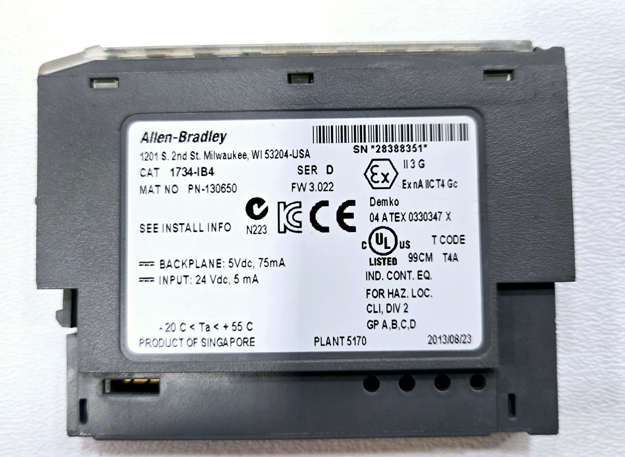 ALLEN BRADLEY 1734-IB41734-IB4 FOUR POINT DIGITAL INPUT MODULE SER D USED 1