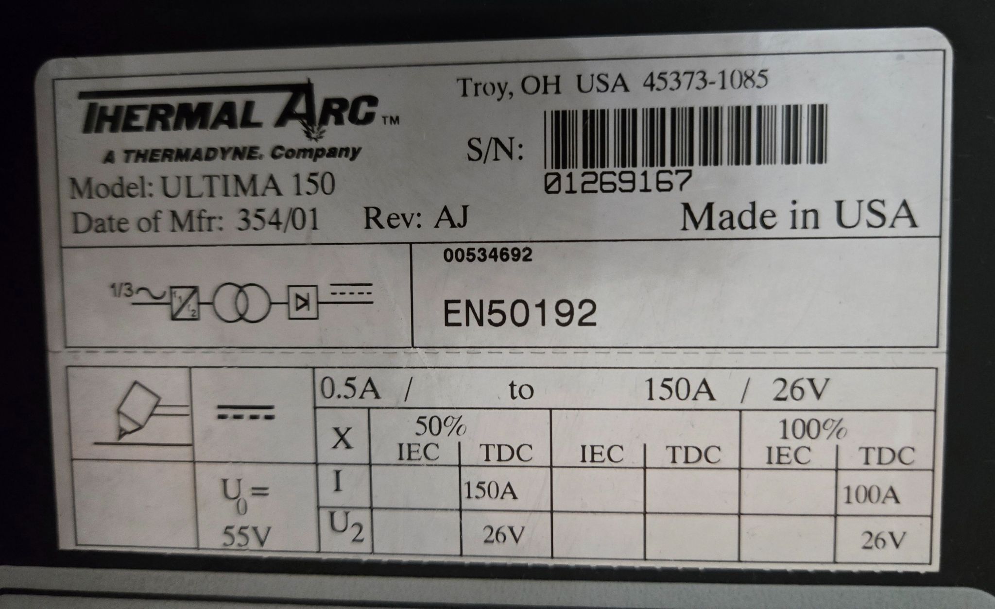 THERMAL ARC ULTIMA 150 PLASMA WELDER USED 5