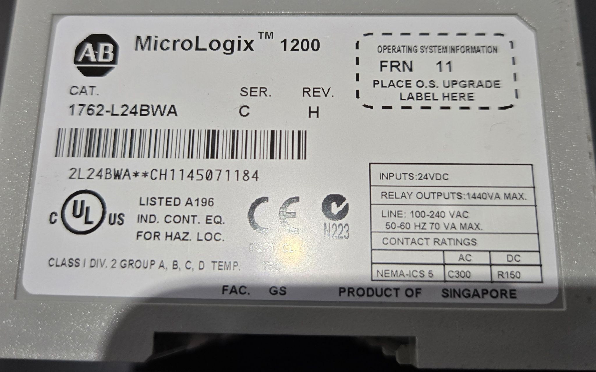 ALLEN BRADLEY 1762-L24BWA PROGRAMMABLE CONTROLLER USED 3