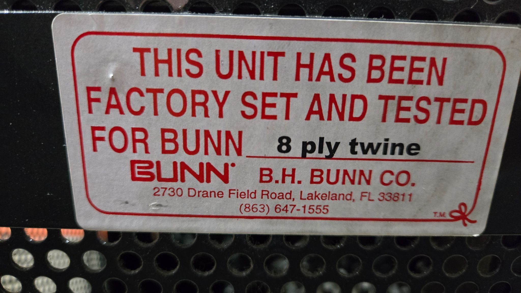 BUNN UNKNOWN MODEL TYING MACHINE 8 PLY TWINE USED 7