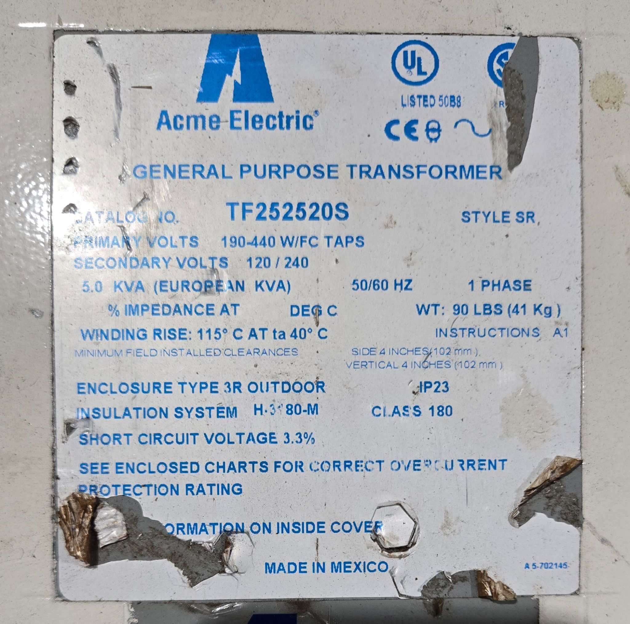 ACME ELECTRIC TF252520S 190-440V 5KVA TRANSFORMER USED 2