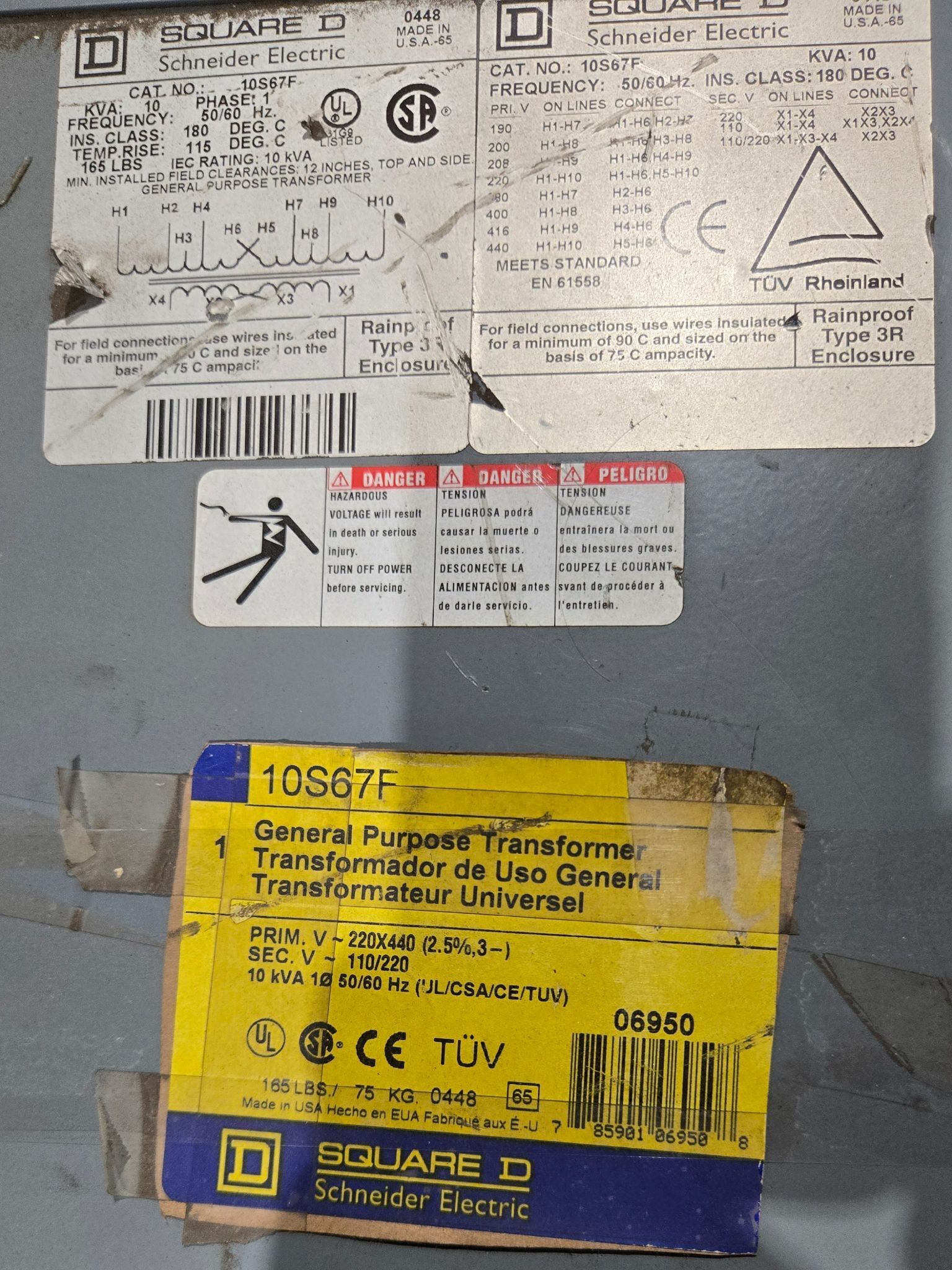 SQUARE D 10S67F 240X440V 10KVA TRANSFORMER USED 1