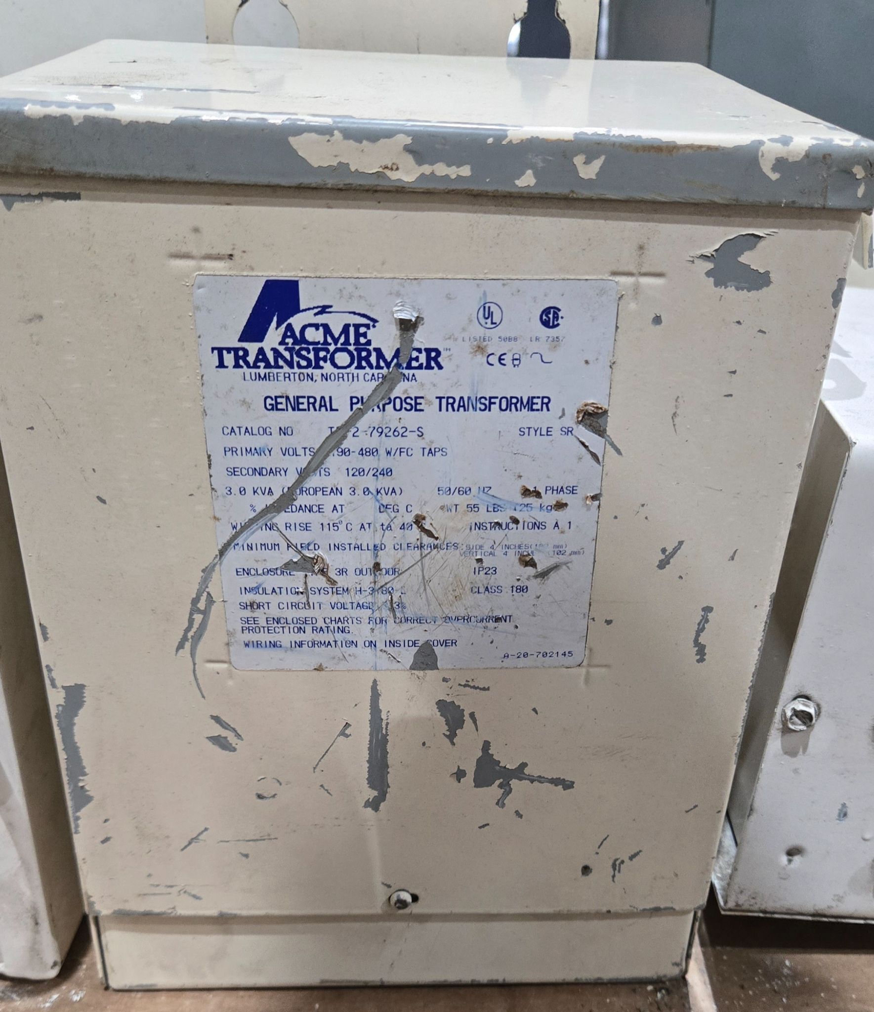 ACME ELECTRIC TF-2-79262-S 190-480V 3KVA TRANSFORMER USED 1