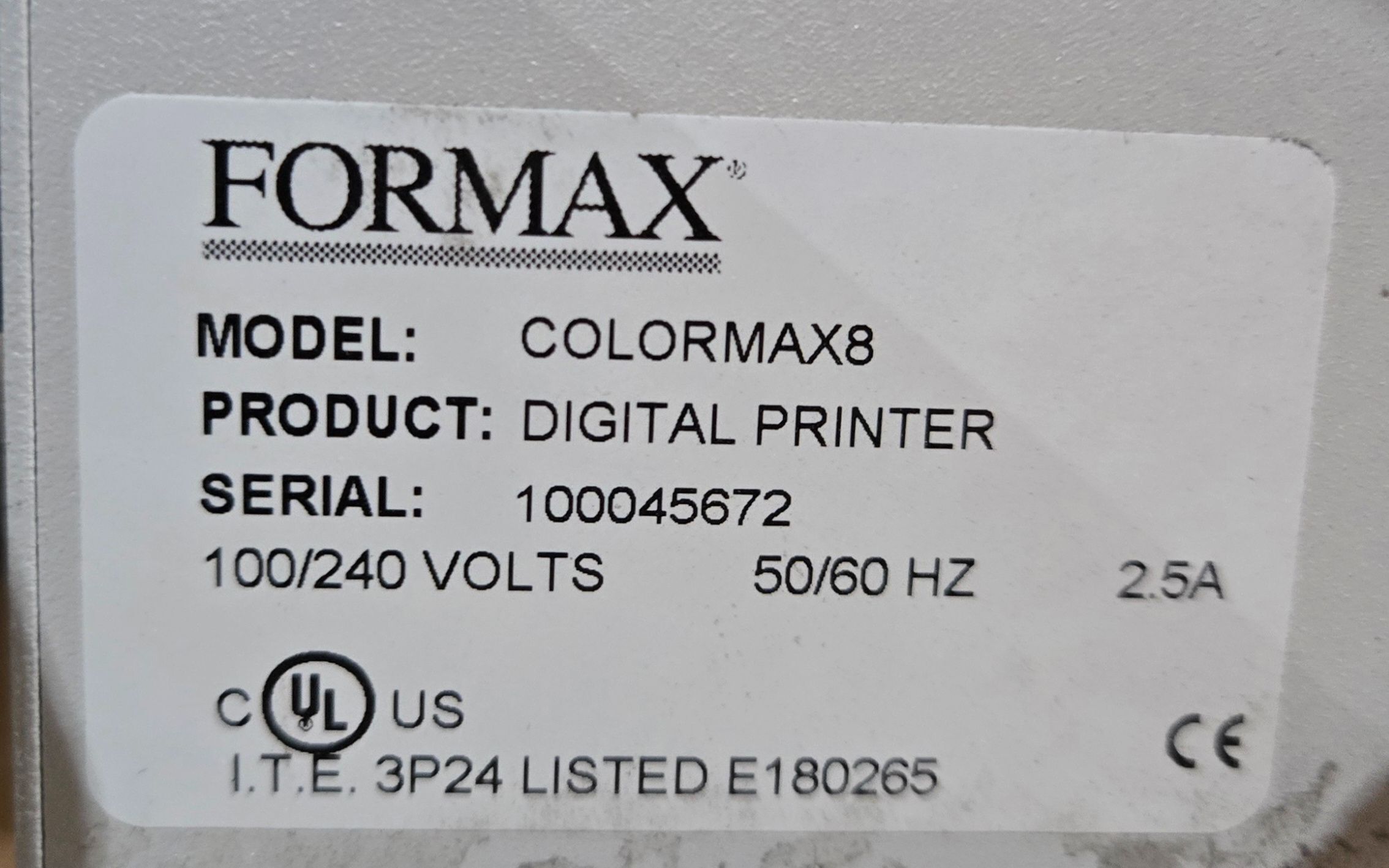 FORMAX COLORMAX8 DIGITAL COLOR PRINTER WITH CONVEYOR AND EXTRA INK CARTRIDGES USED 17