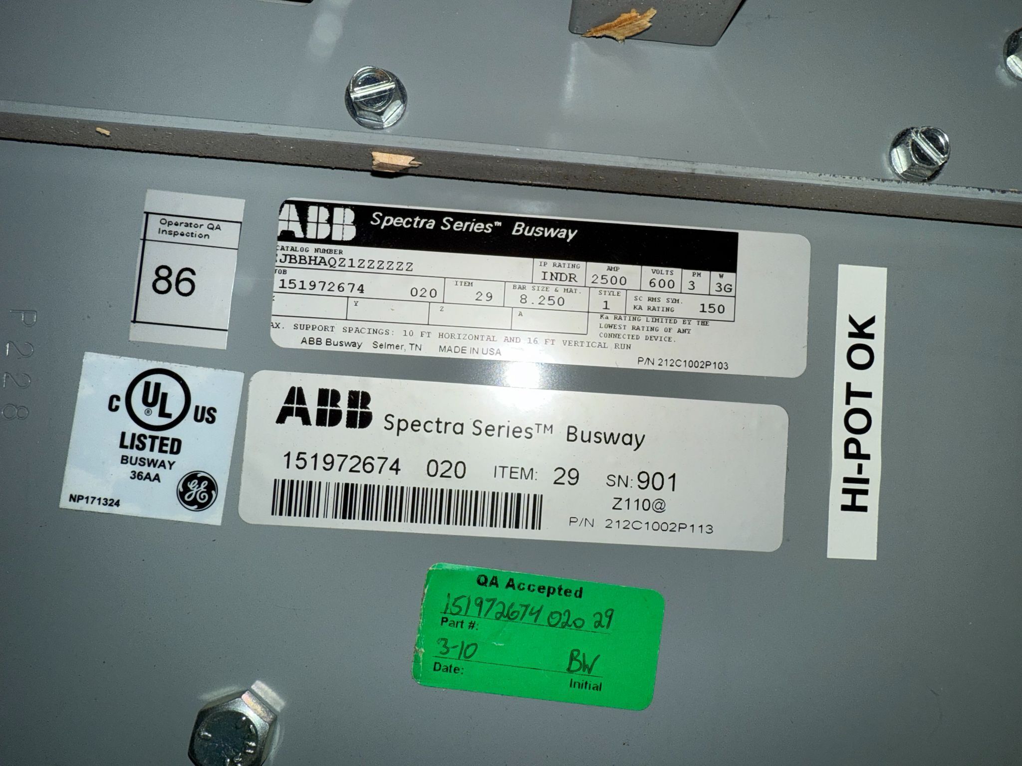 ABB 2500A Spectra Series Copper Center Tap Box INDR, 600V, 3PH NEW 2