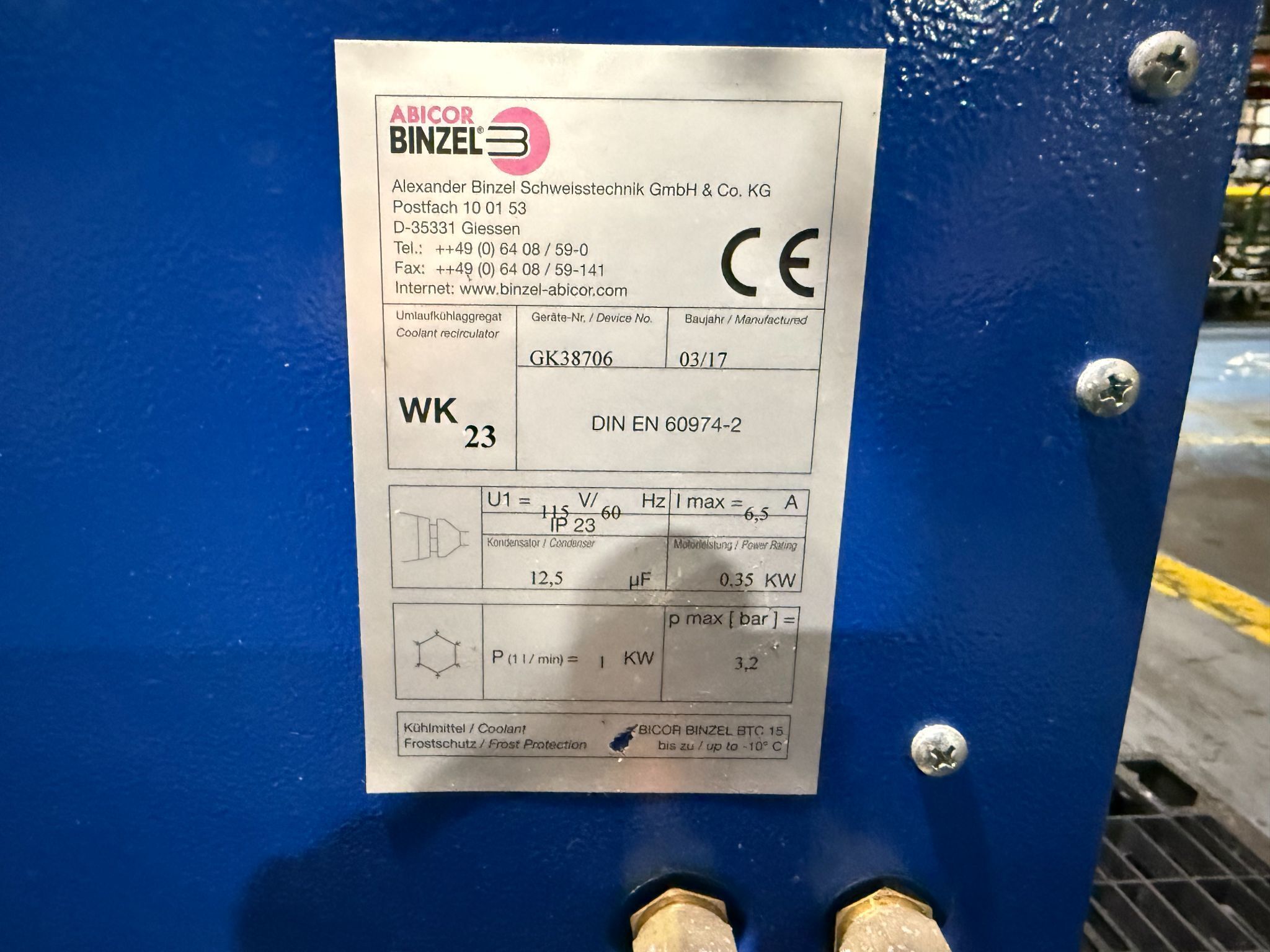 ABICOR BINZEL WK 23 7L Coolant Recirculator USED 5
