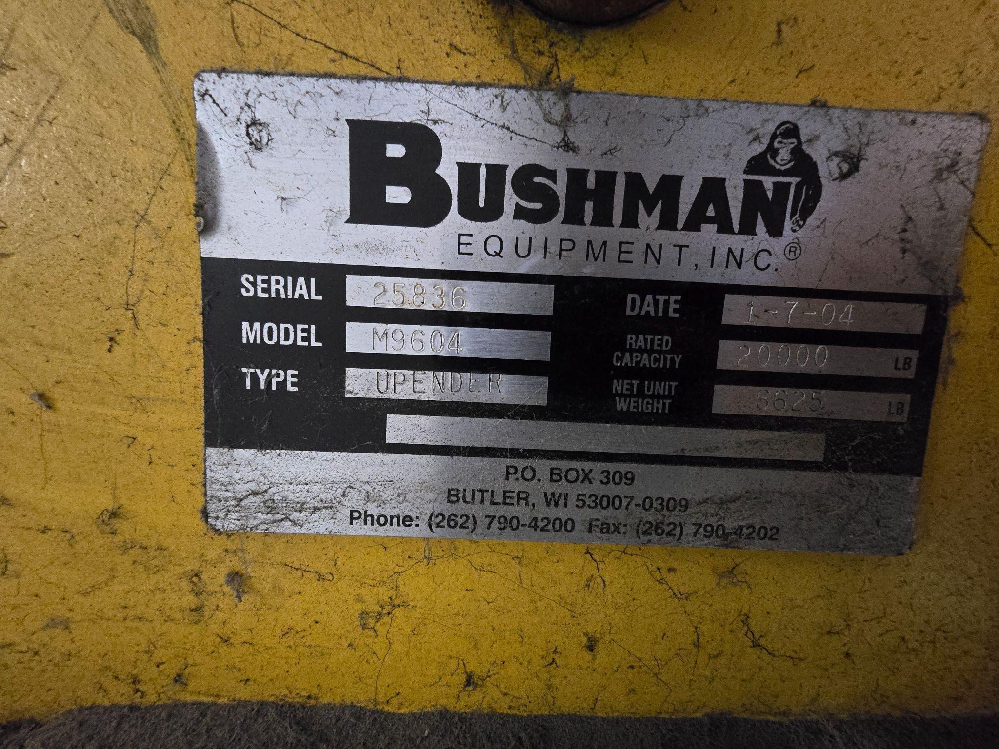 BUSHMAN COIL UPENDER PM: M9604 RATED CAPACITY 20,000 LBS USED 1