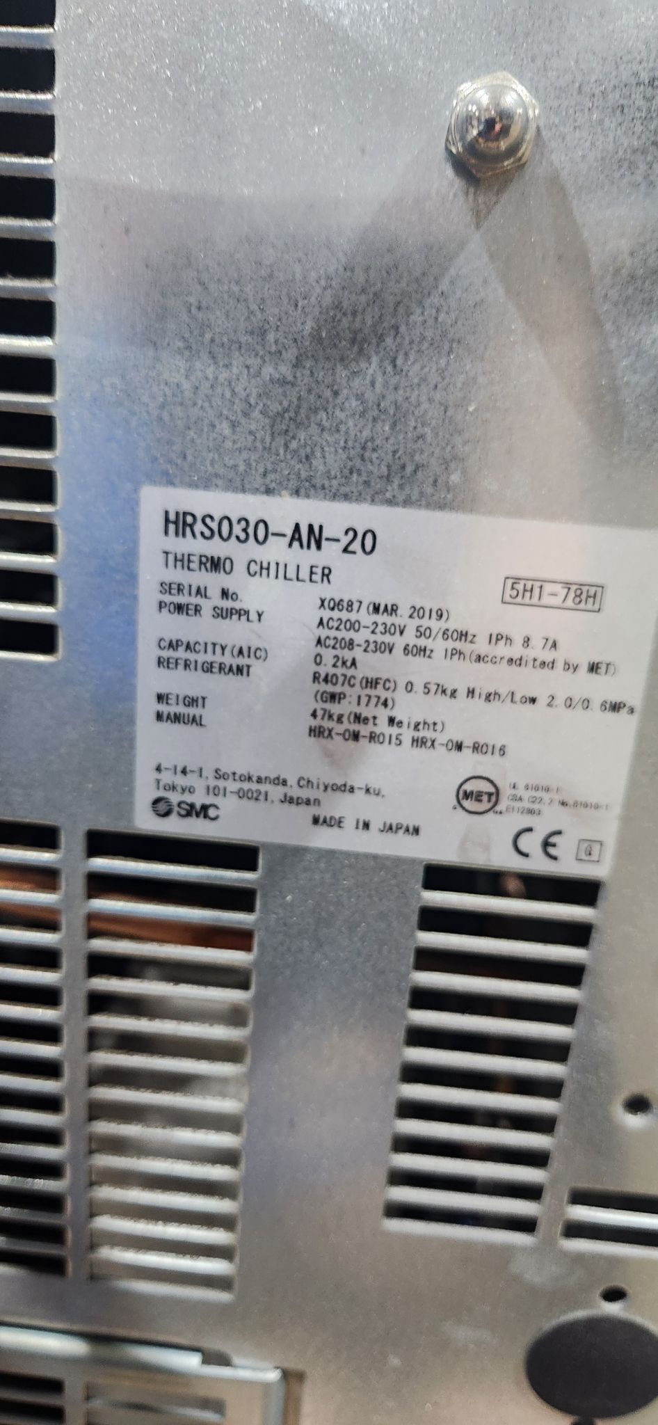 SMC HRS303-AN-20 THERMO CHILLER USED 2