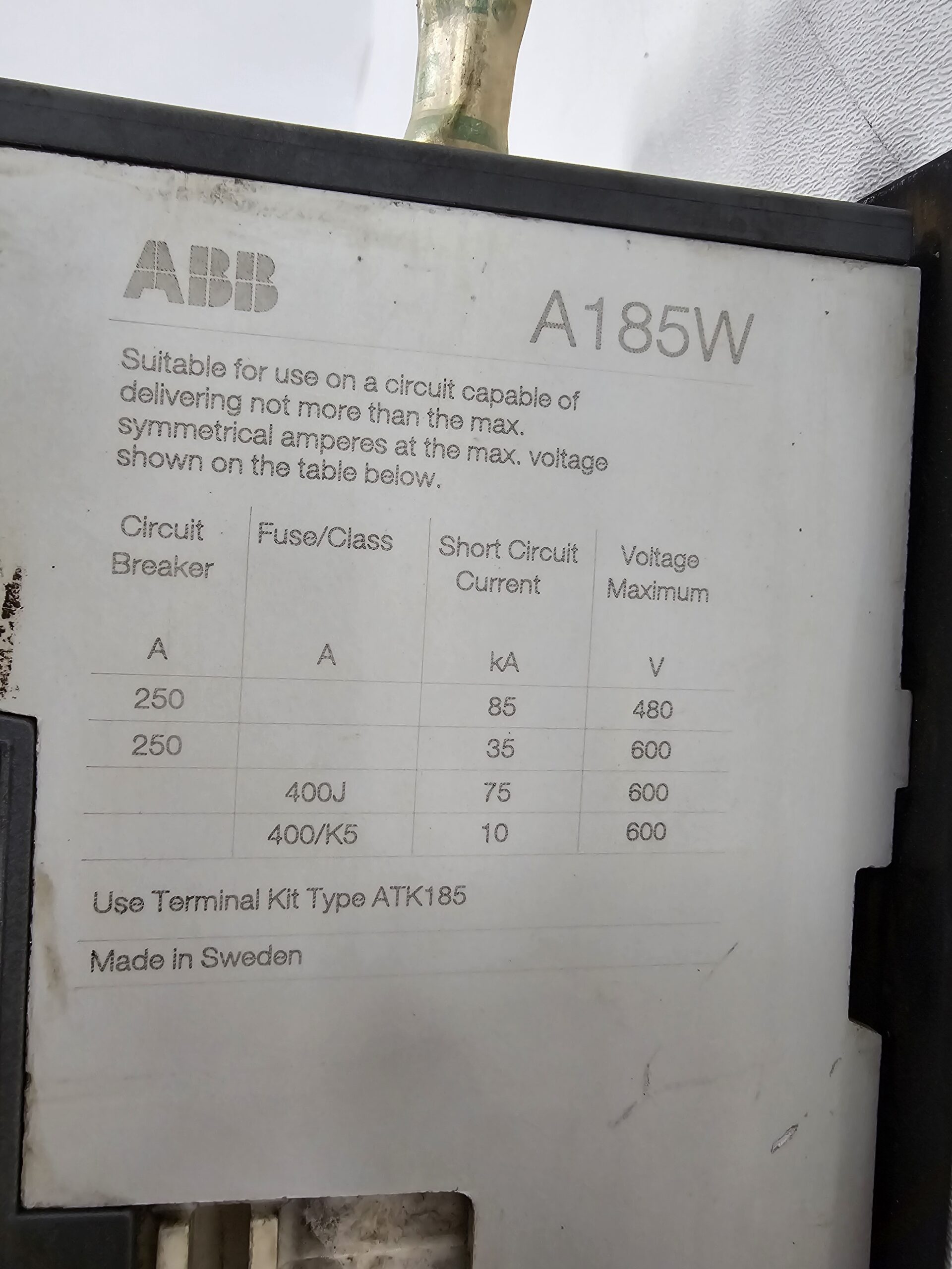 ABB A185W-20 WELDING ISOLATION CONTACTOR USED 2