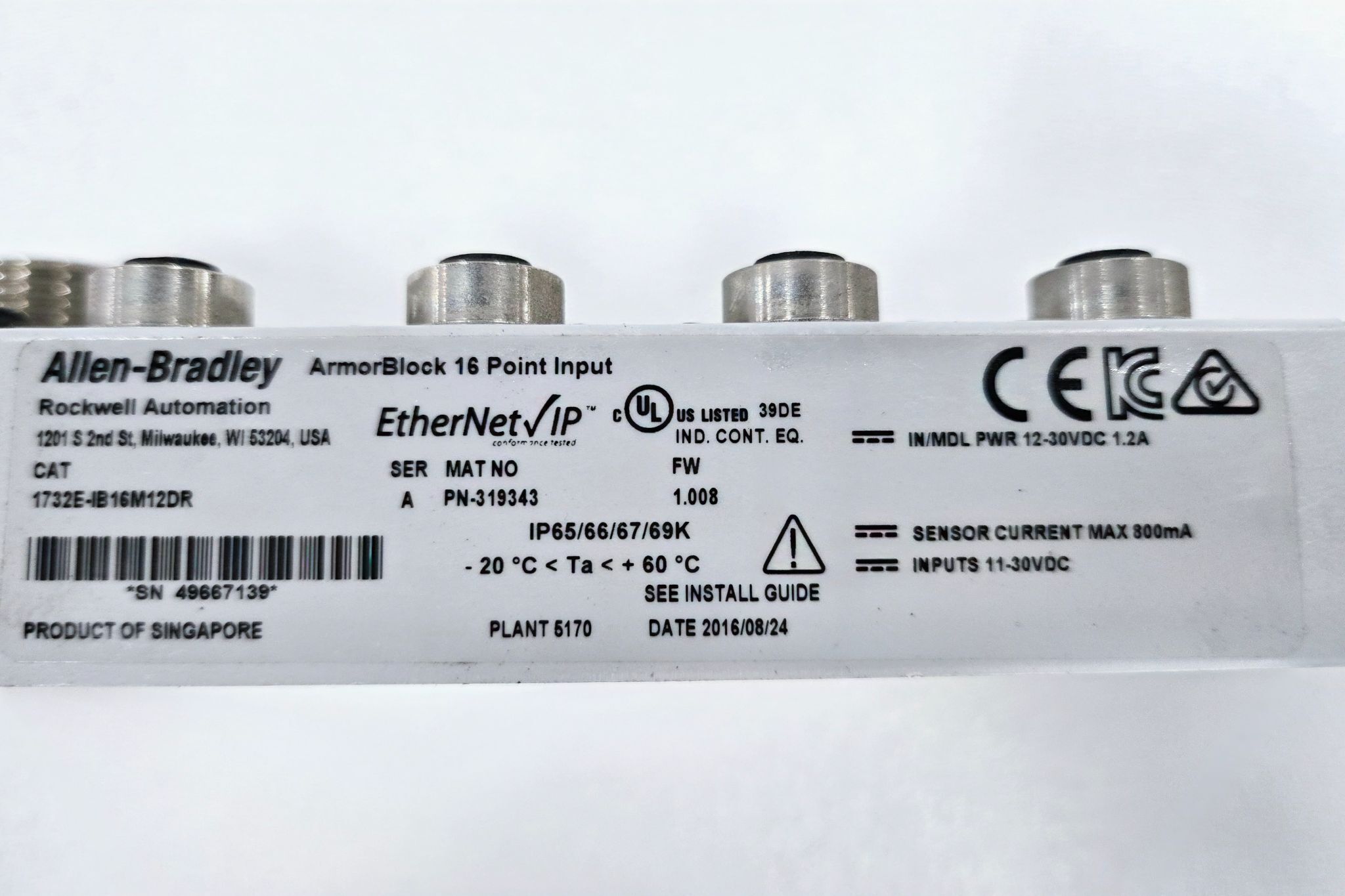 ALLEN BRADLEY 1732E-IB16M12DR SER A I/O MODULE USED 2