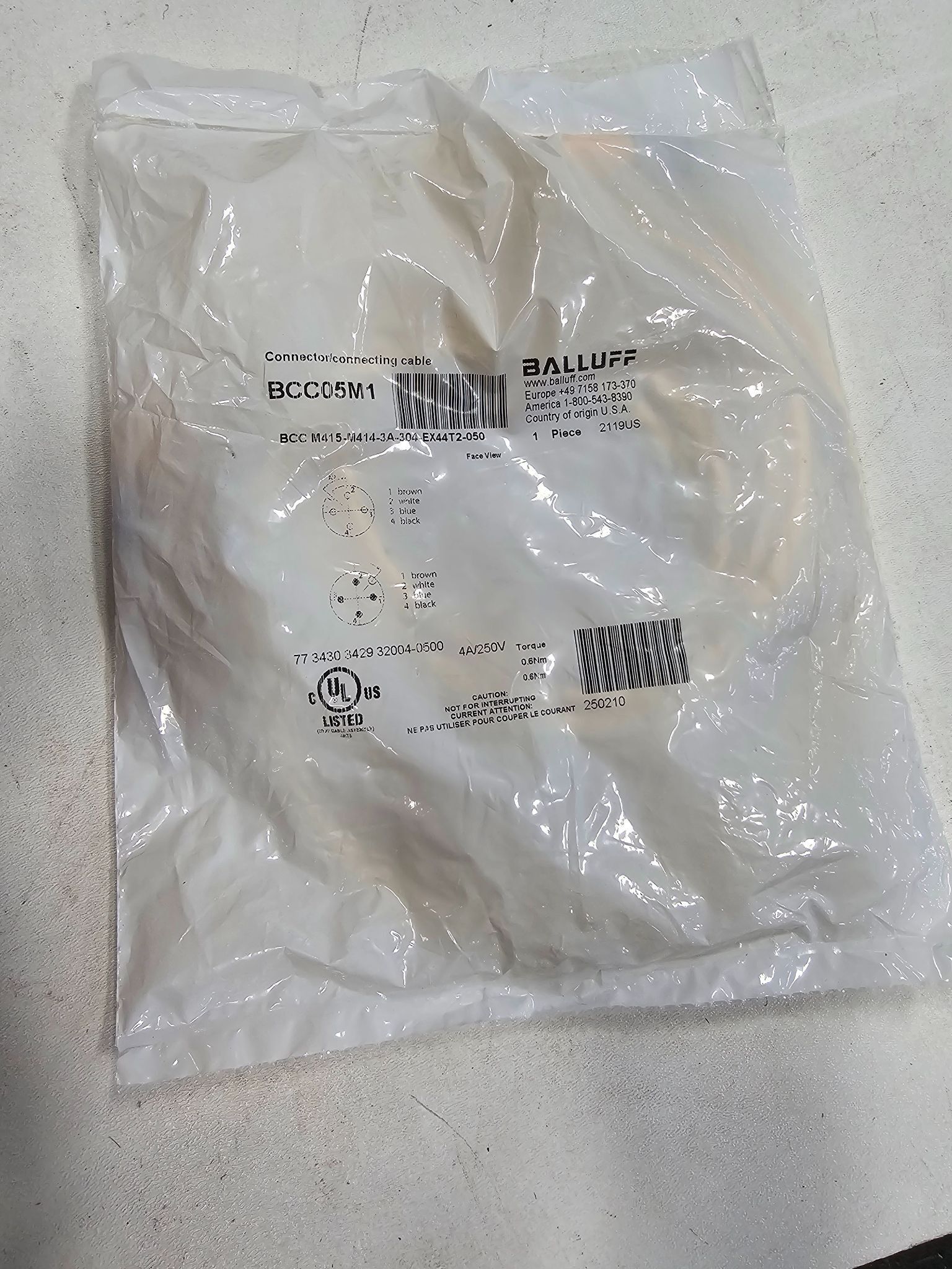 BALLUFF CORDSET BCC M415-M414-3A-304-EX44T2-050 NEW 0