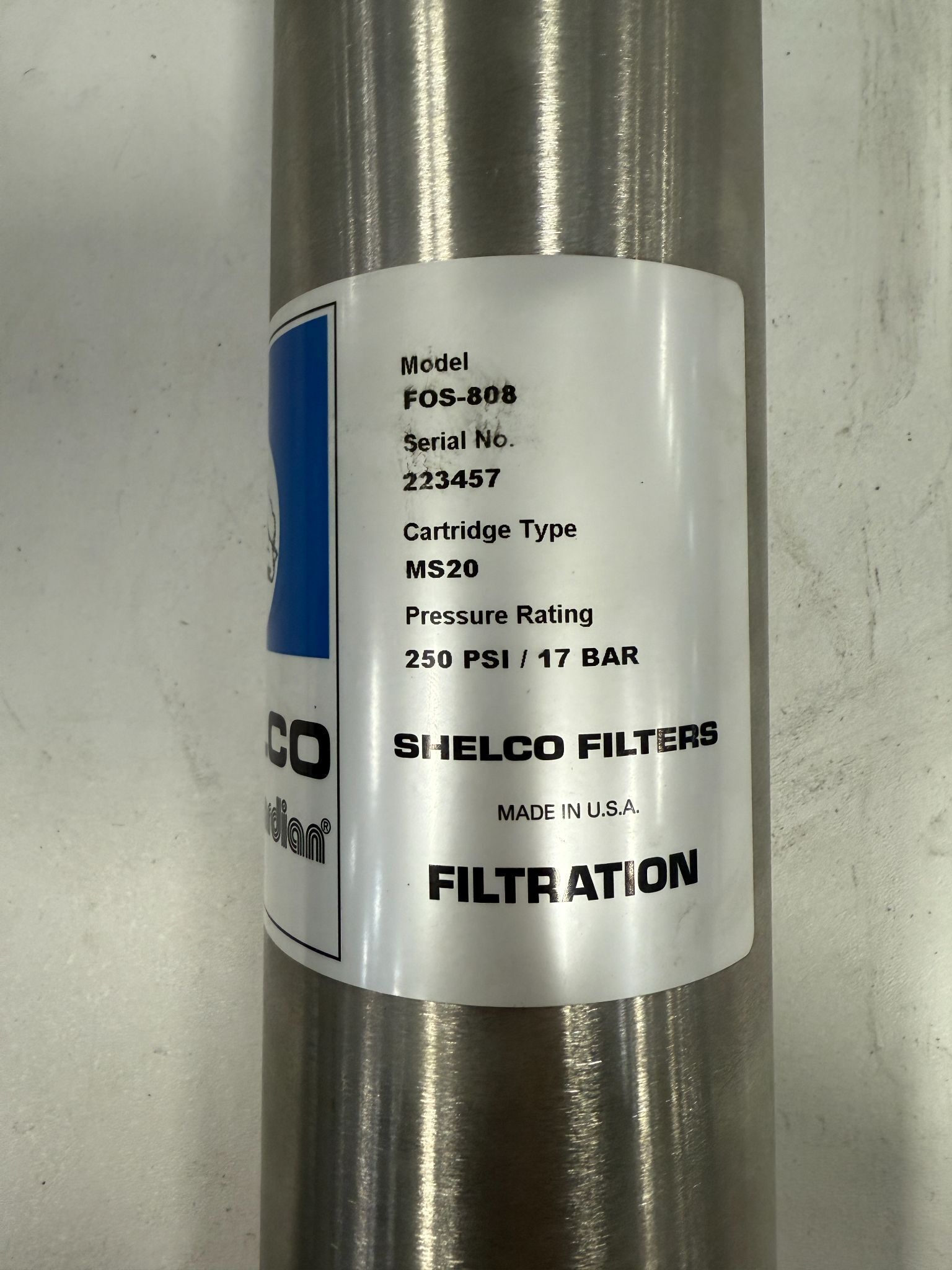 SHELCO FOS-808 250 PSI, 14 GPM Filter Cartridge USED 3