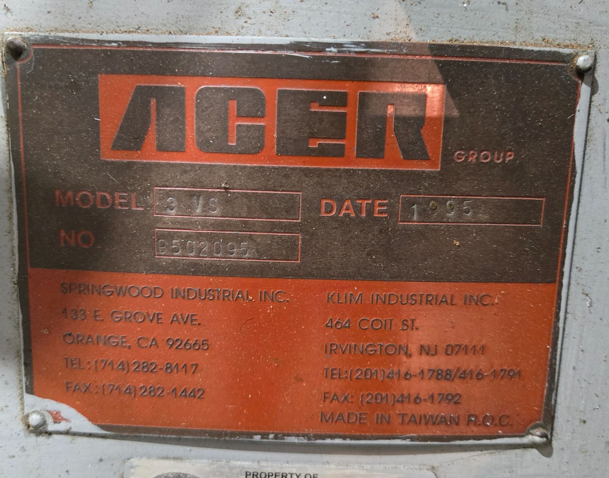 ACER 3VS VERTICAL MILL USED 13