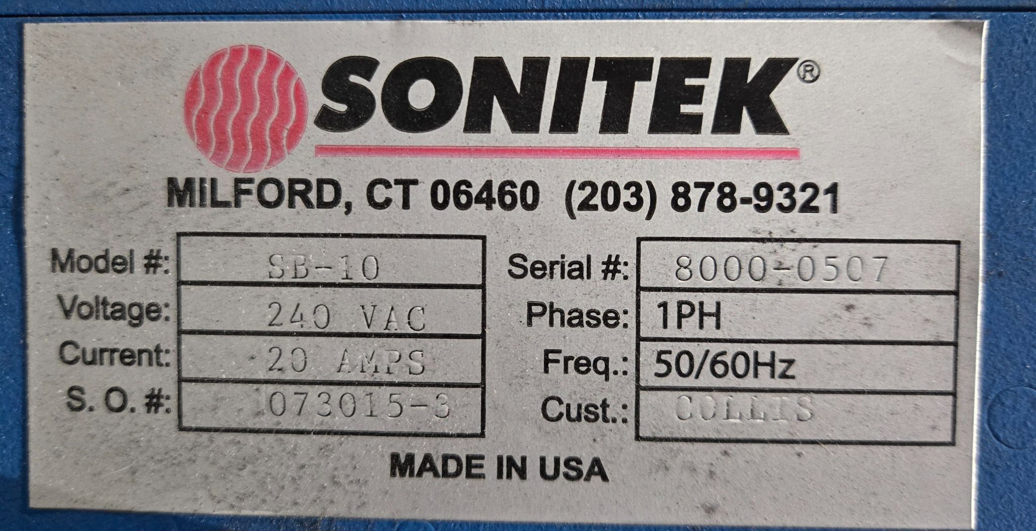 SONITEK SB-10 THERMAL 240V 1 PH PRESS USED 6