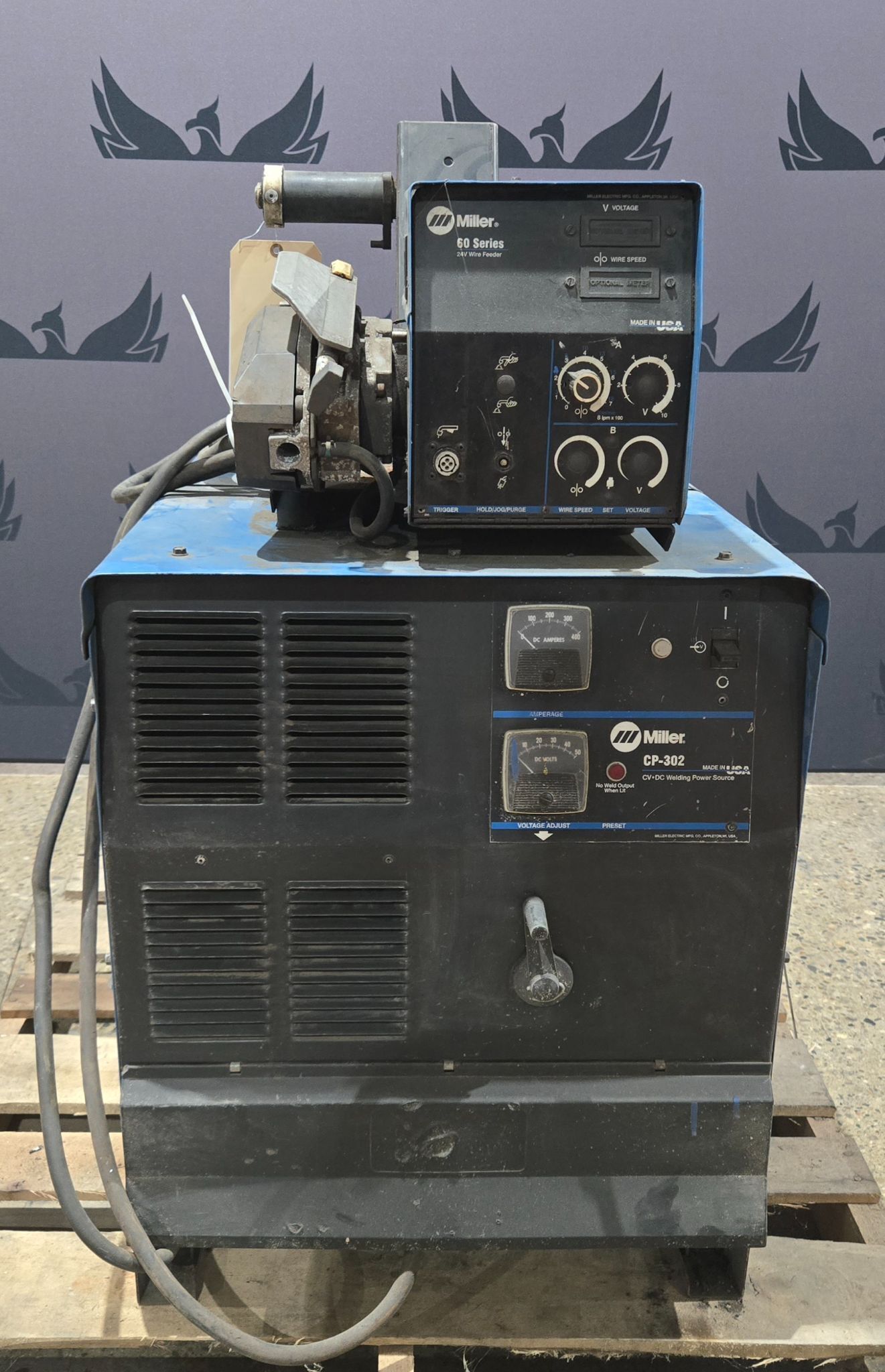 MILLER CP-302 MIG WELDER WITH MILLER 60 SERIES WIRE FEEDER USED 0