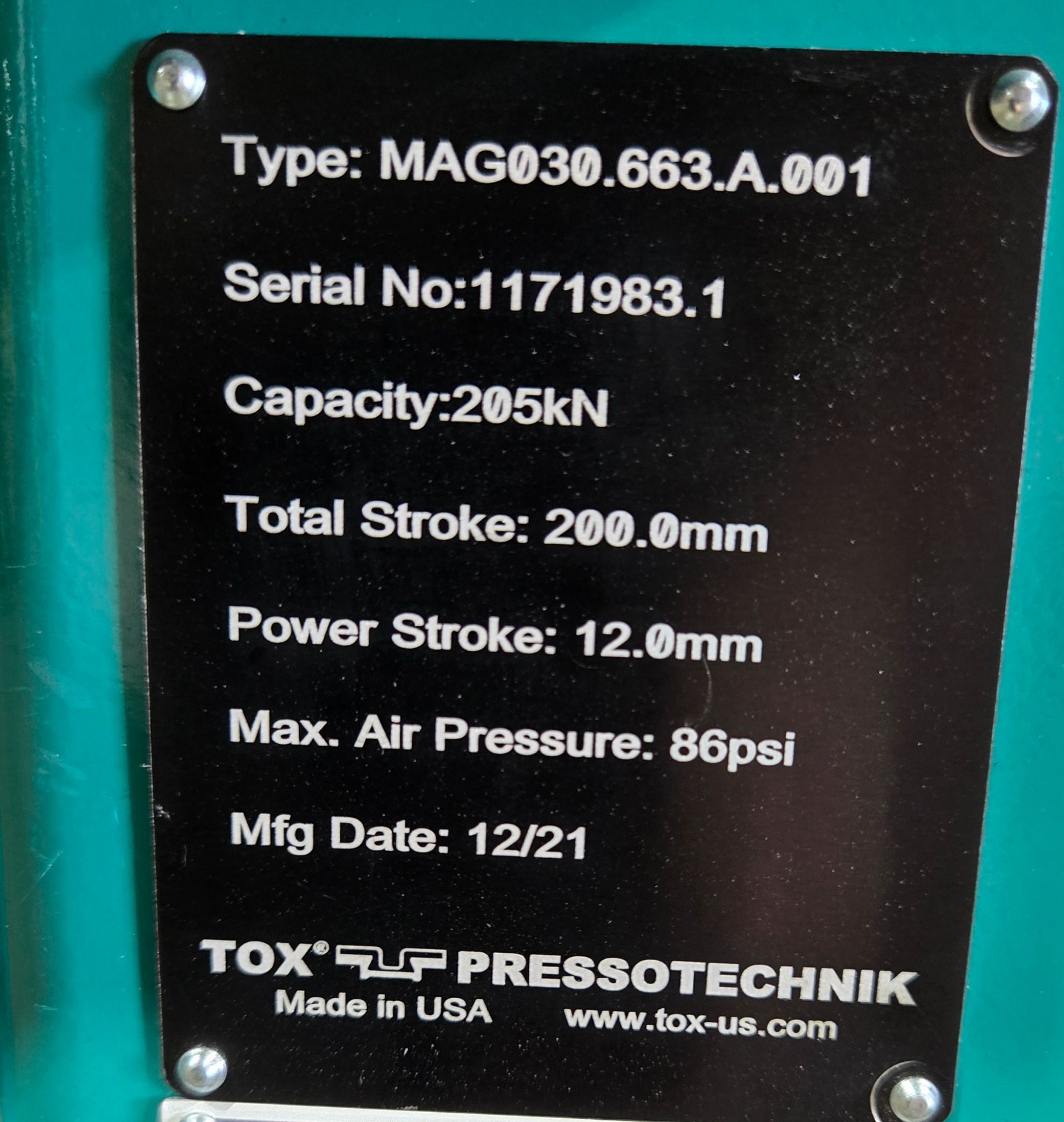 TOX PRESSOTECHNIK MAG 20 TON HYDRAULIC AIR PRESS, 2021 15