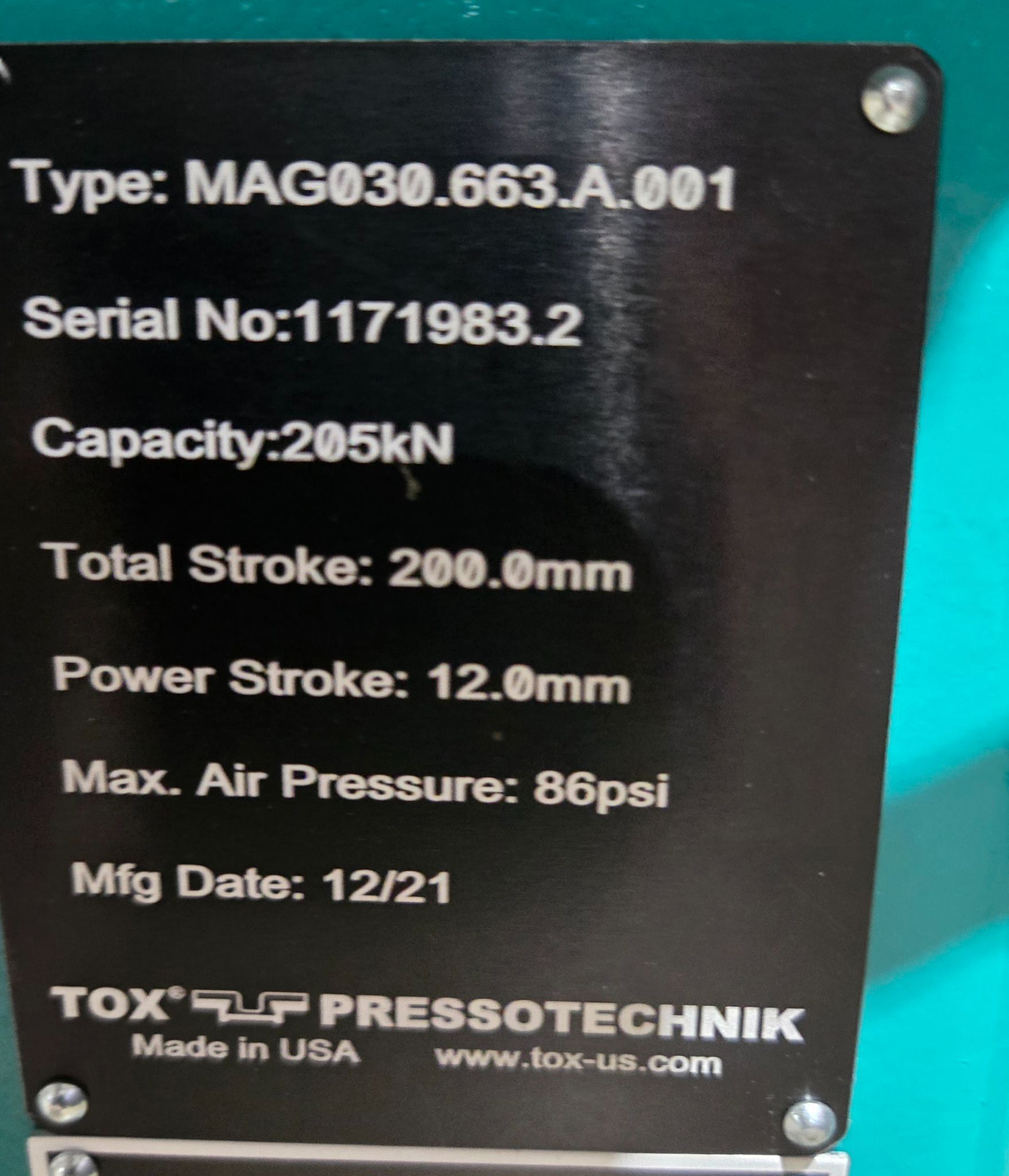 TOX PRESSOTECHNIK MAG 20 TON HYDRAULIC AIR PRESS, 2021 16