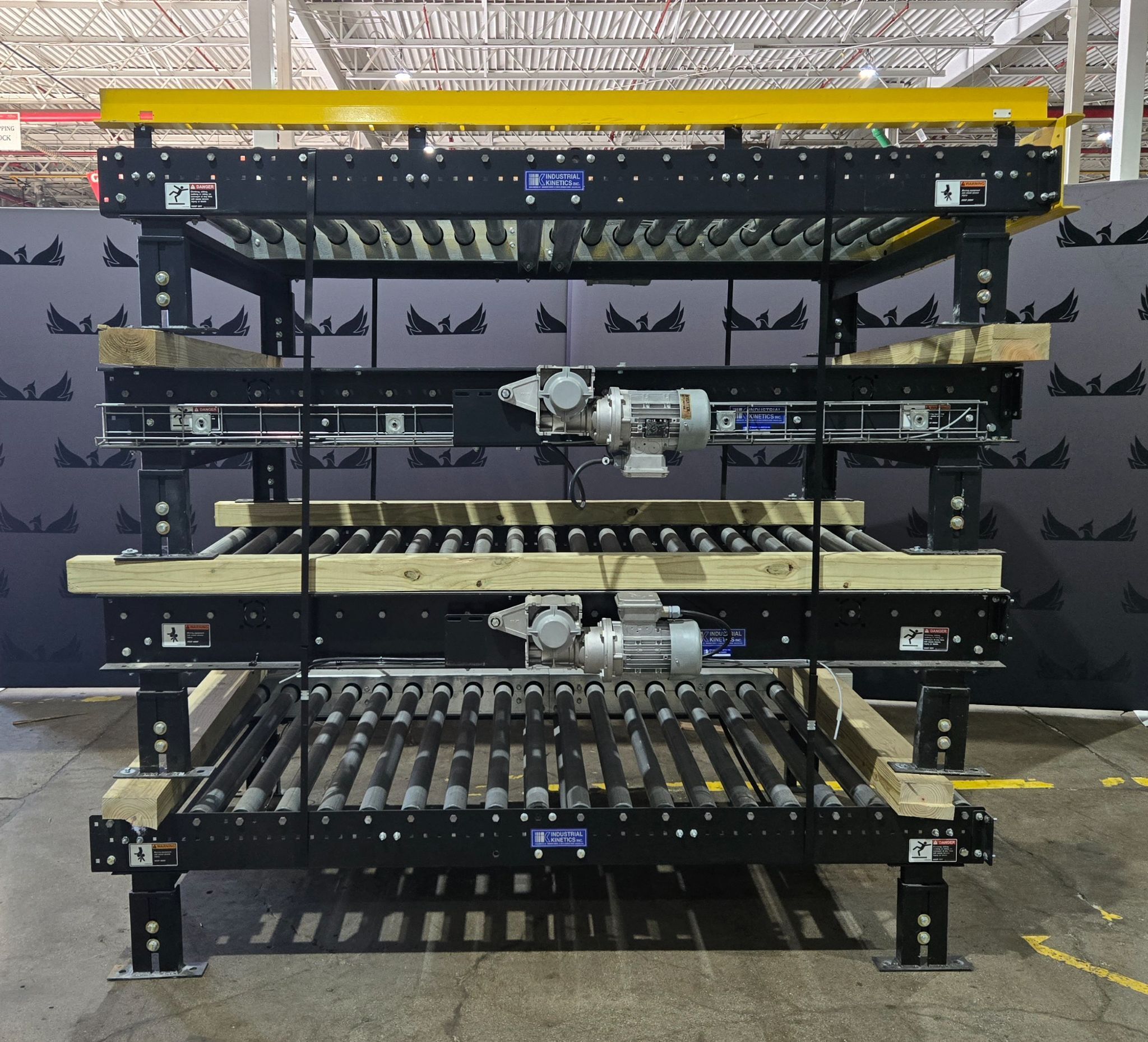 INDUSTRIAL KINETICS 8ft Chain Driven Roller Conveyor, 4ft Width, 20" Height USED 0