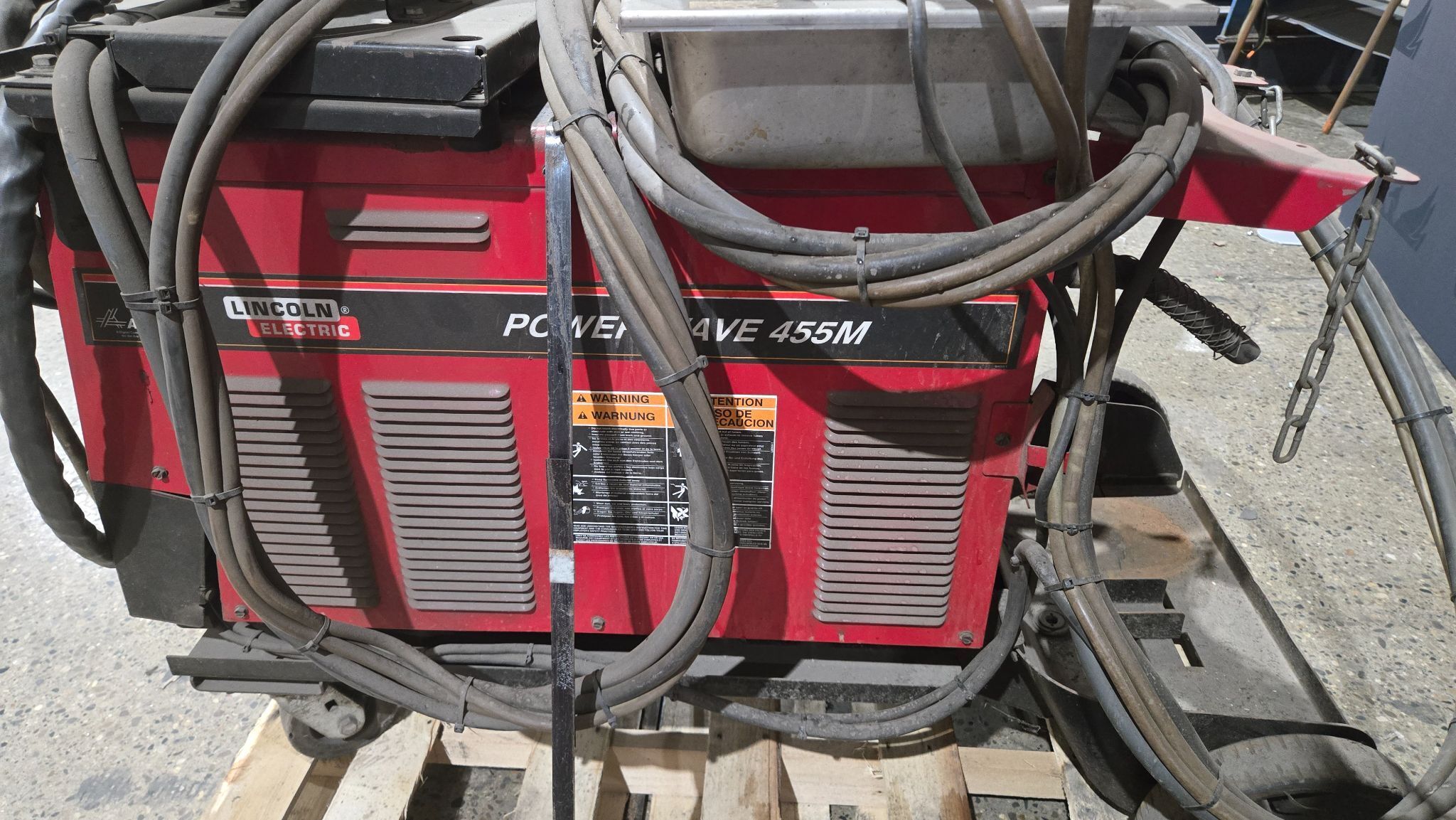 Lincoln Electric PowerWave 455M w/ Controls, Wire Feeder and Cooler USED 4