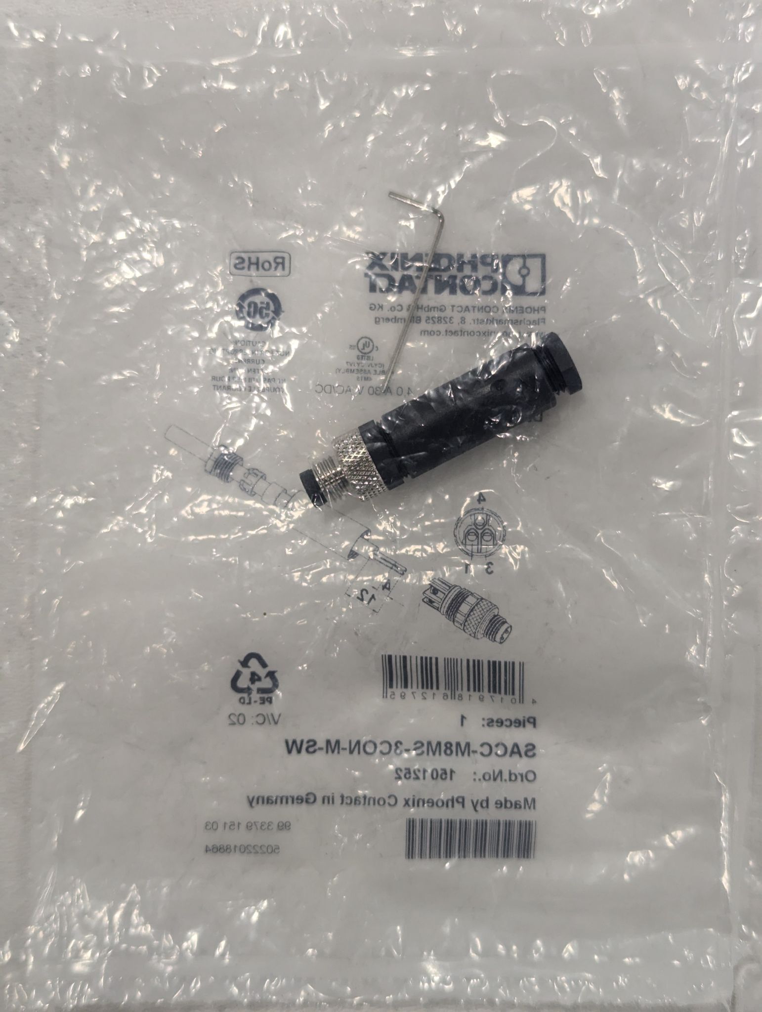 PHOENIX CONTACT LOT OF 4 SACC-M8MS-3CON-M-SW CABLE ASSEMBLY NEW 1