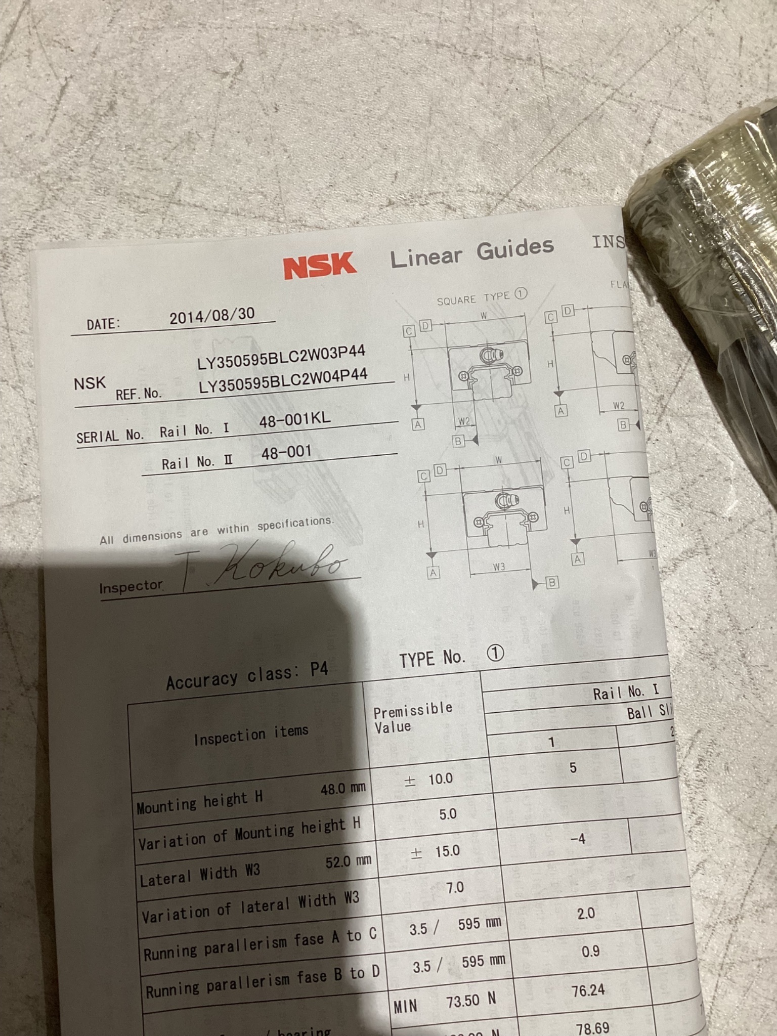 NSK LINEAR GUIDE LY350595BLC2W03P44 NEW 2