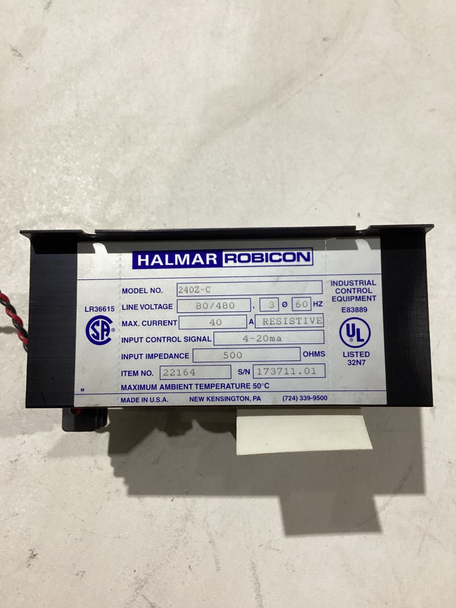 HALMAR ROBICON 240Z-C Power Control Module 480VAC, 40 Amp USED 1