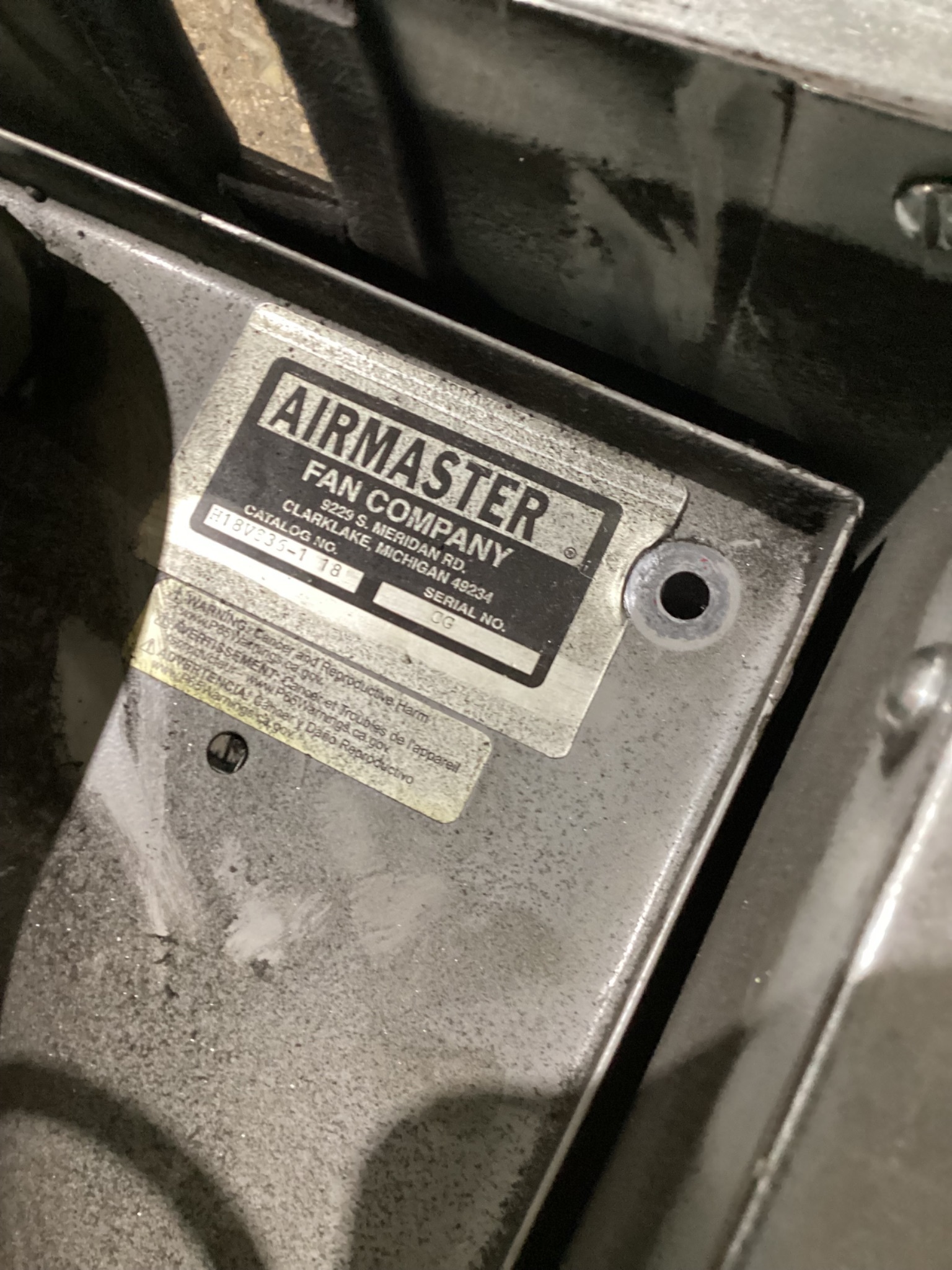 AIRMASTER FAN COMPANY H18V836-1 18" Ventilation Exhaust Fan w/ 1/2 HP USED 5
