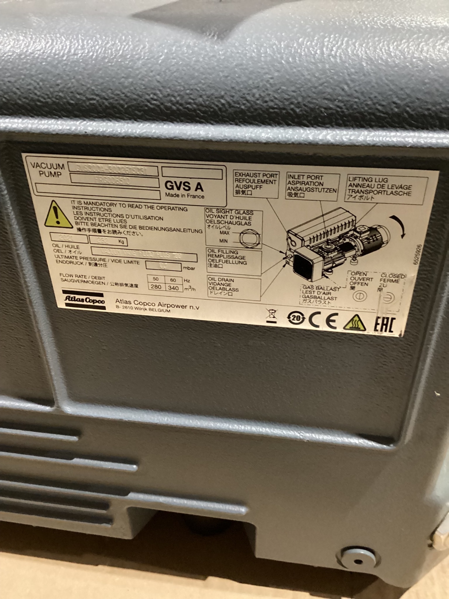 ATLAS COPCO GVS300A-3002615031 VACUUM PUMP WITH MOTOR USED, 2021 8